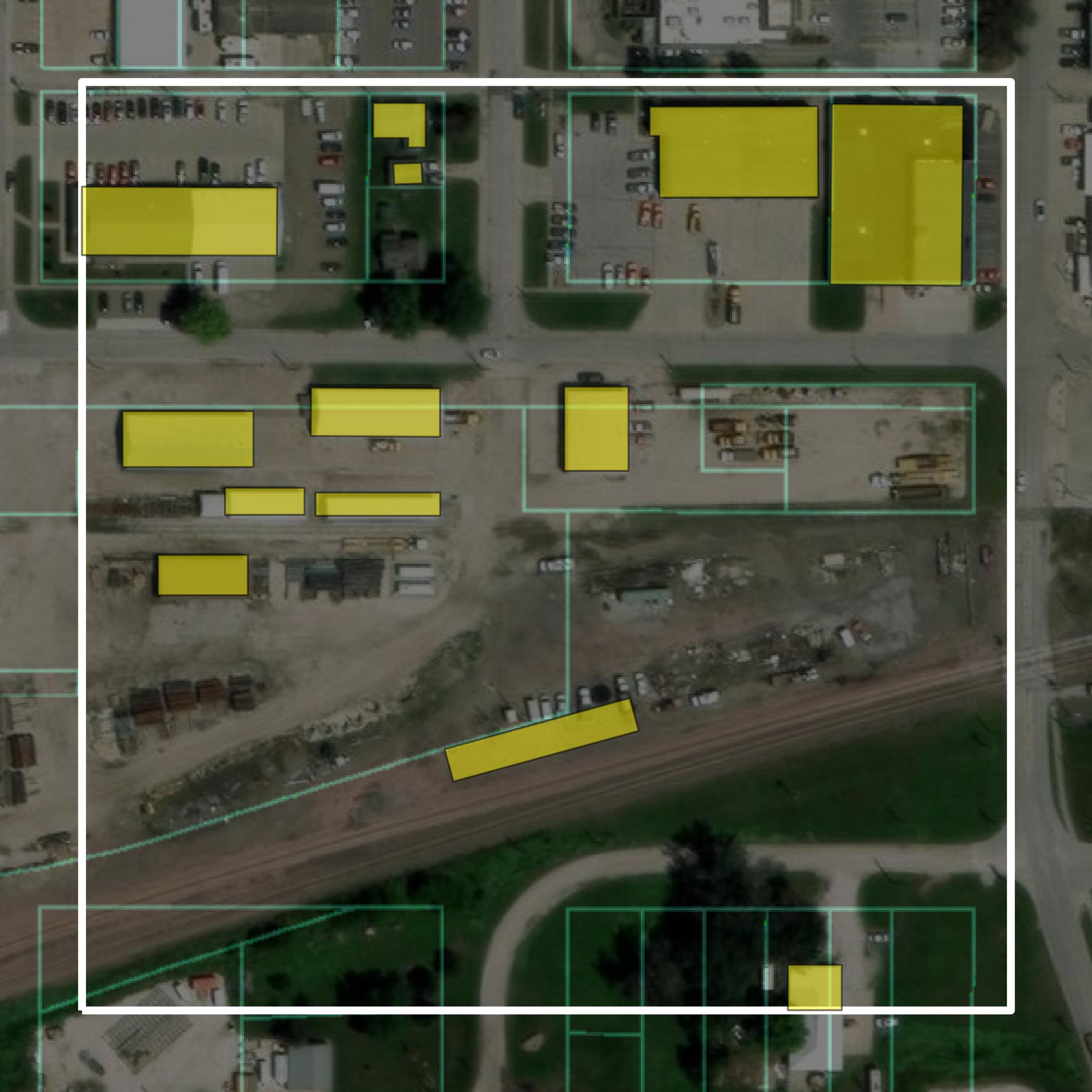 This image shows parcel and building data in Crawford County created using GIS data in Equator.