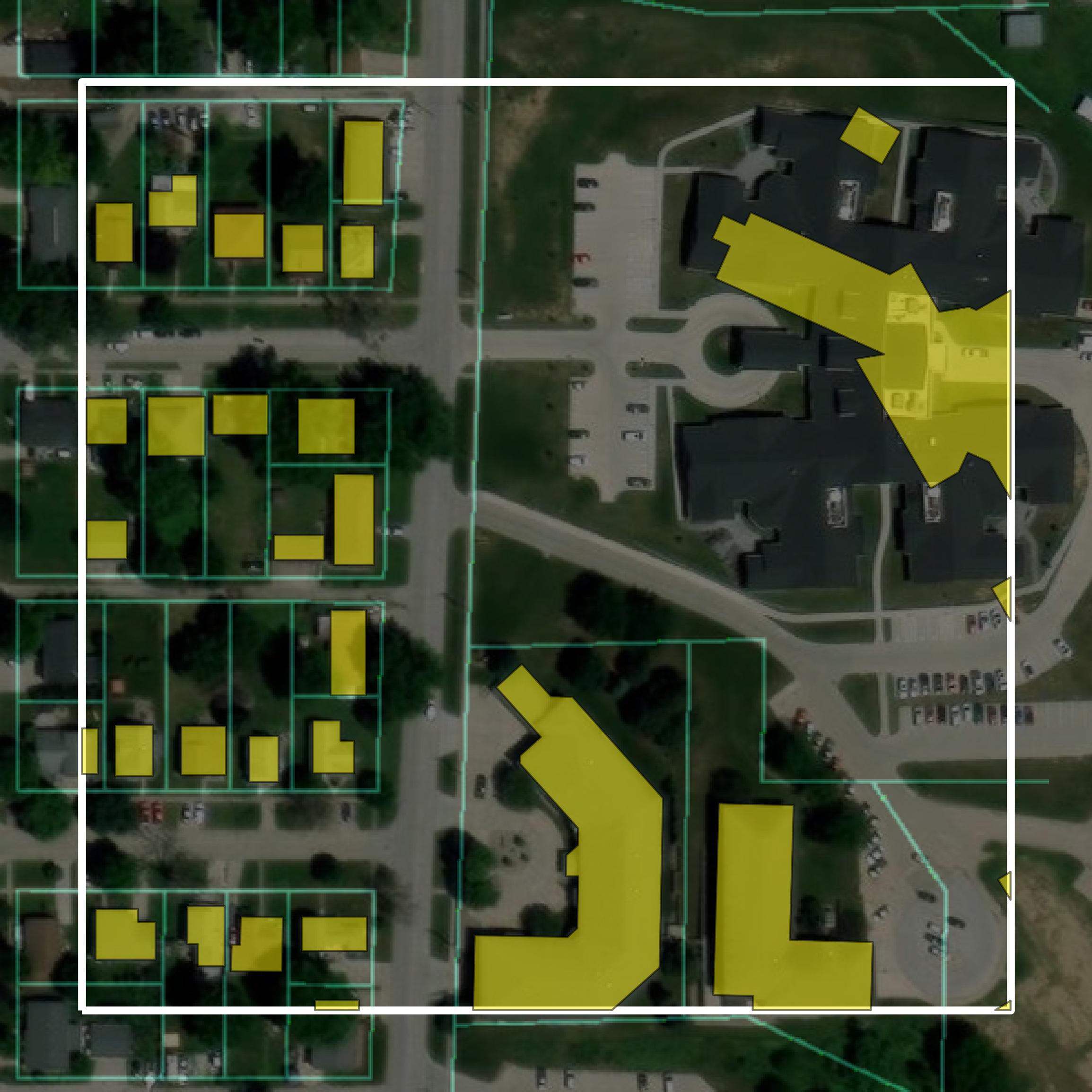 This image shows parcel and building data in Crawford County created using GIS data in Equator.