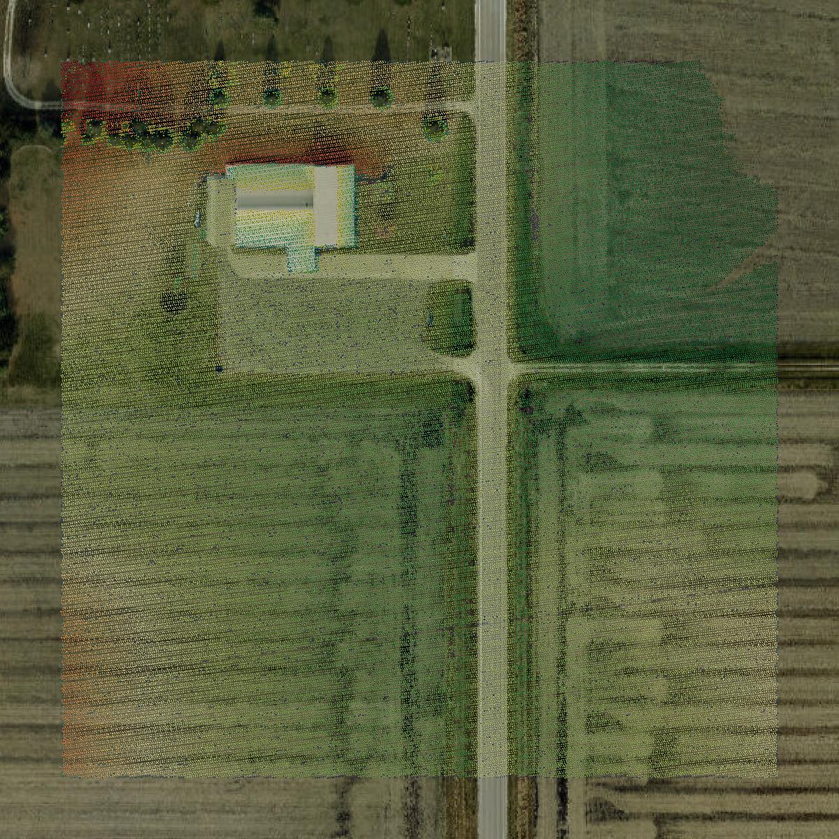 This image shows a LiDAR point cloud in Dallas County created using GIS data in Equator.