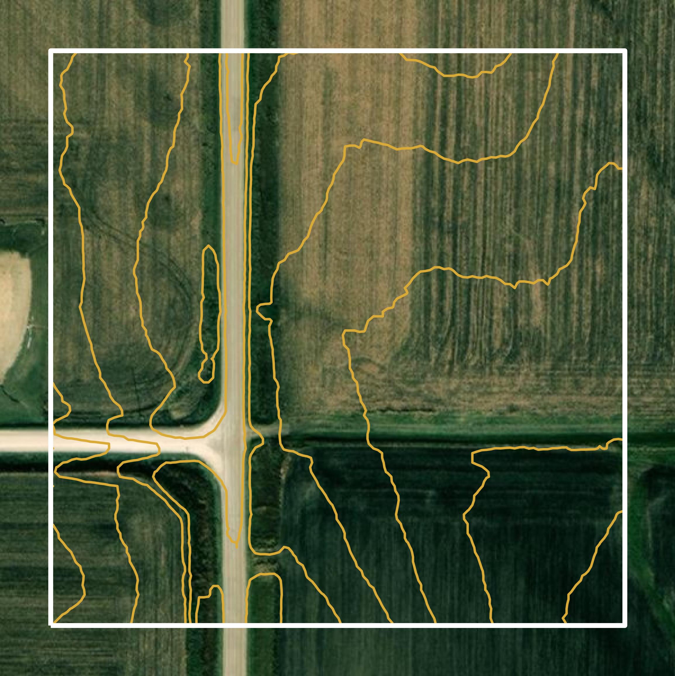 This image shows a contour map in Delaware County created using GIS data in Equator.
