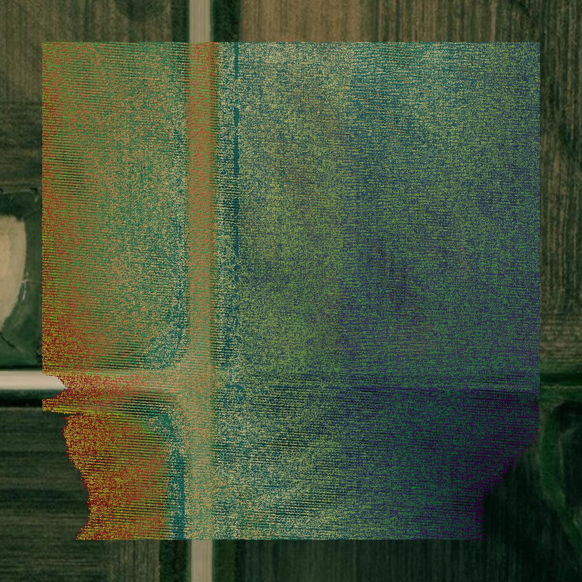 This image shows a LiDAR point cloud in Delaware County created using GIS data in Equator.