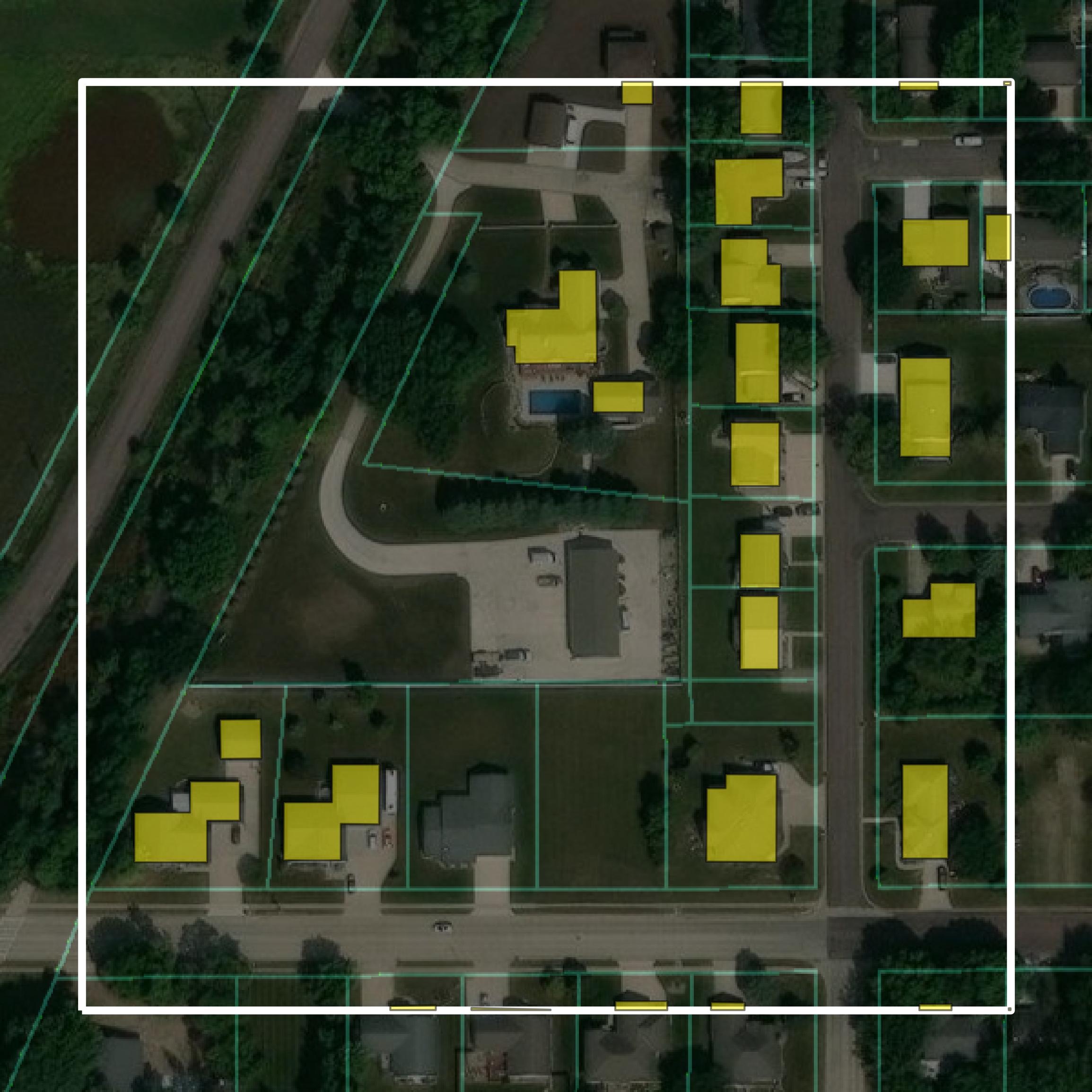 This image shows parcel and building data in Dickinson County created using GIS data in Equator.