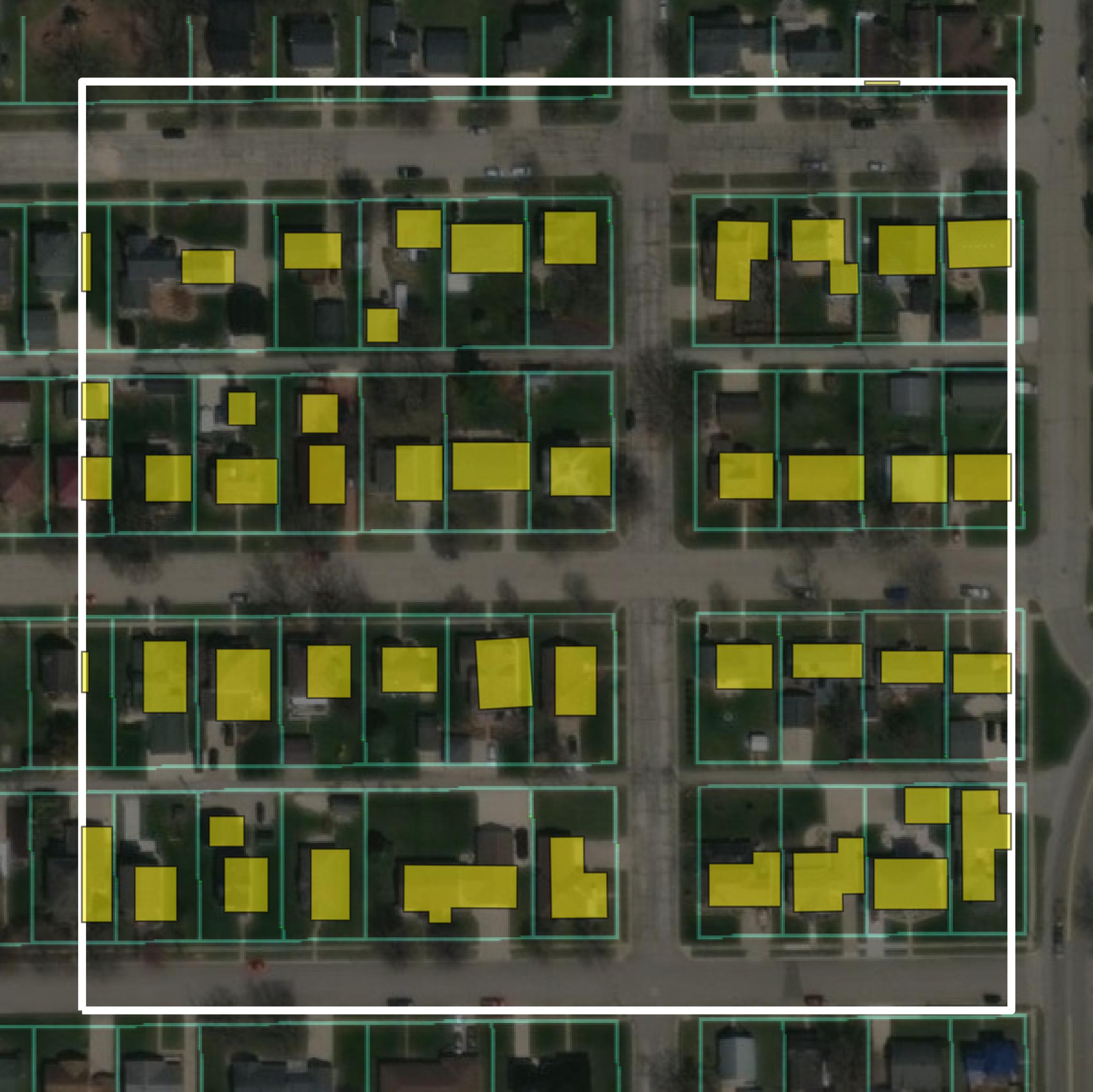 This image shows parcel and building data in Dubuque County created using GIS data in Equator.