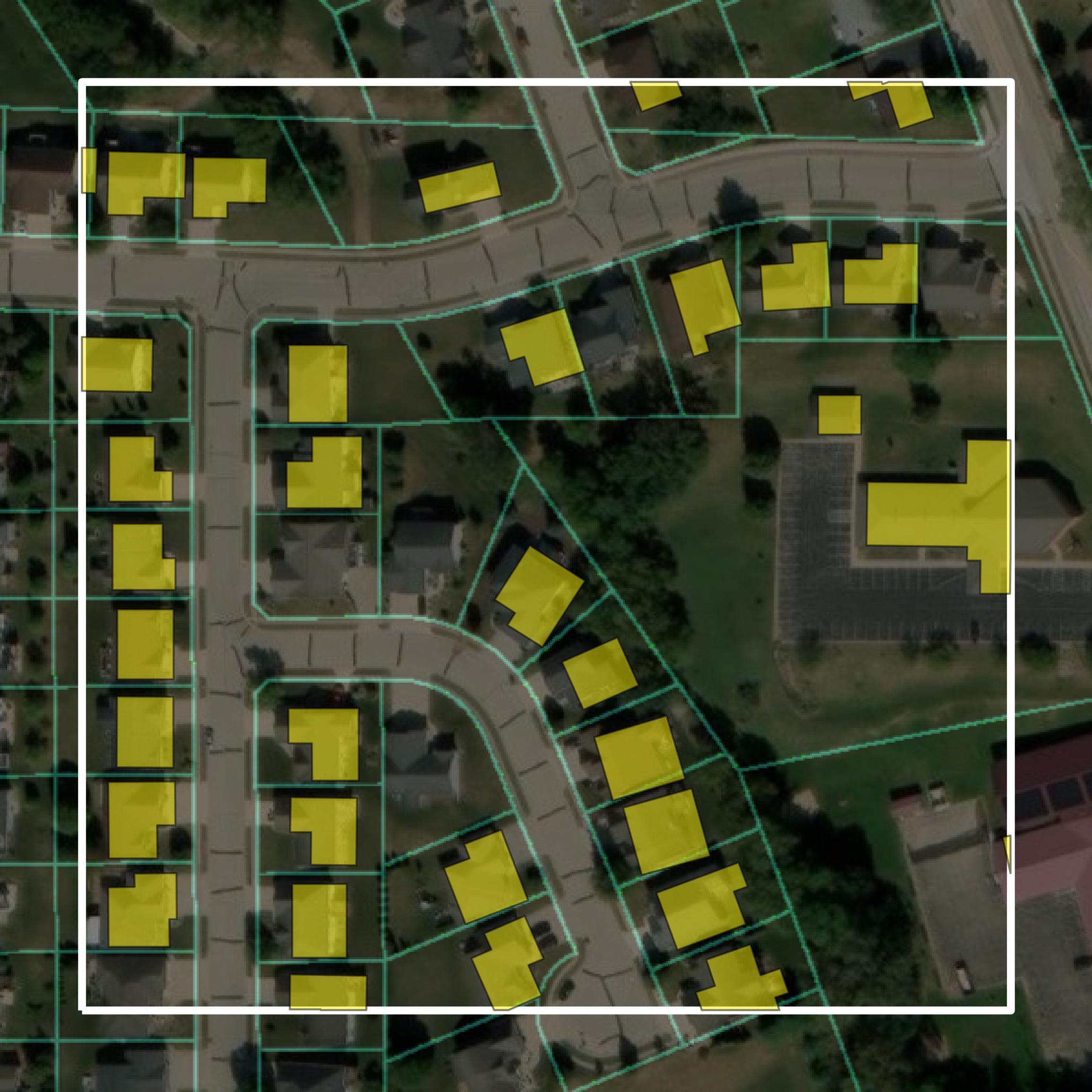 This image shows parcel and building data in Dubuque County created using GIS data in Equator.