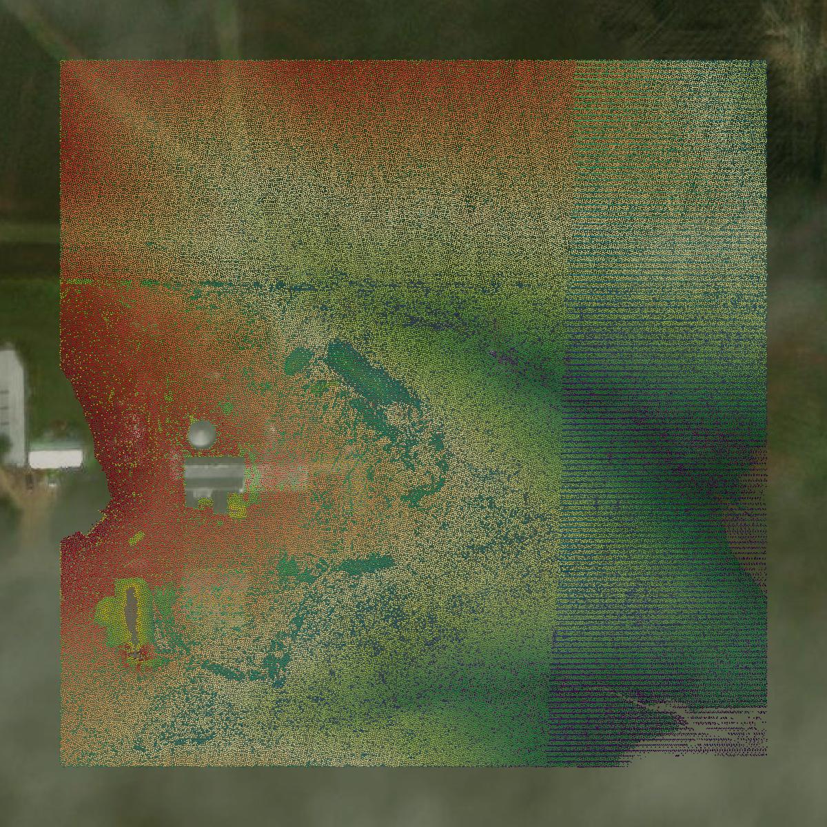 This image shows a LiDAR point cloud in Dubuque County created using GIS data in Equator.