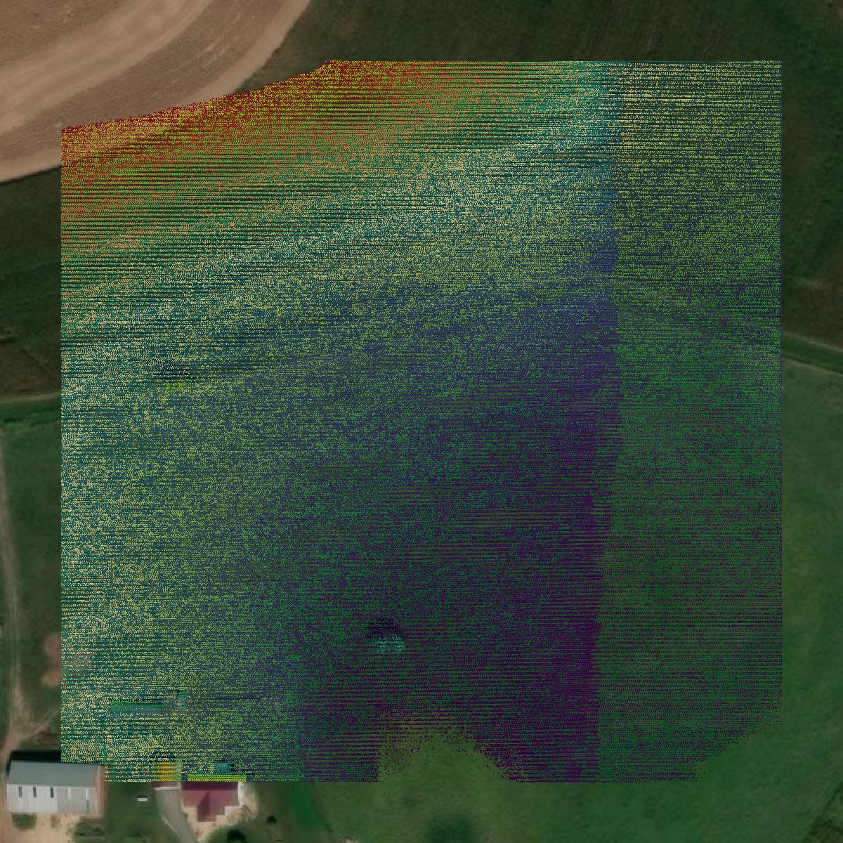 This image shows a LiDAR point cloud in Dubuque County created using GIS data in Equator.