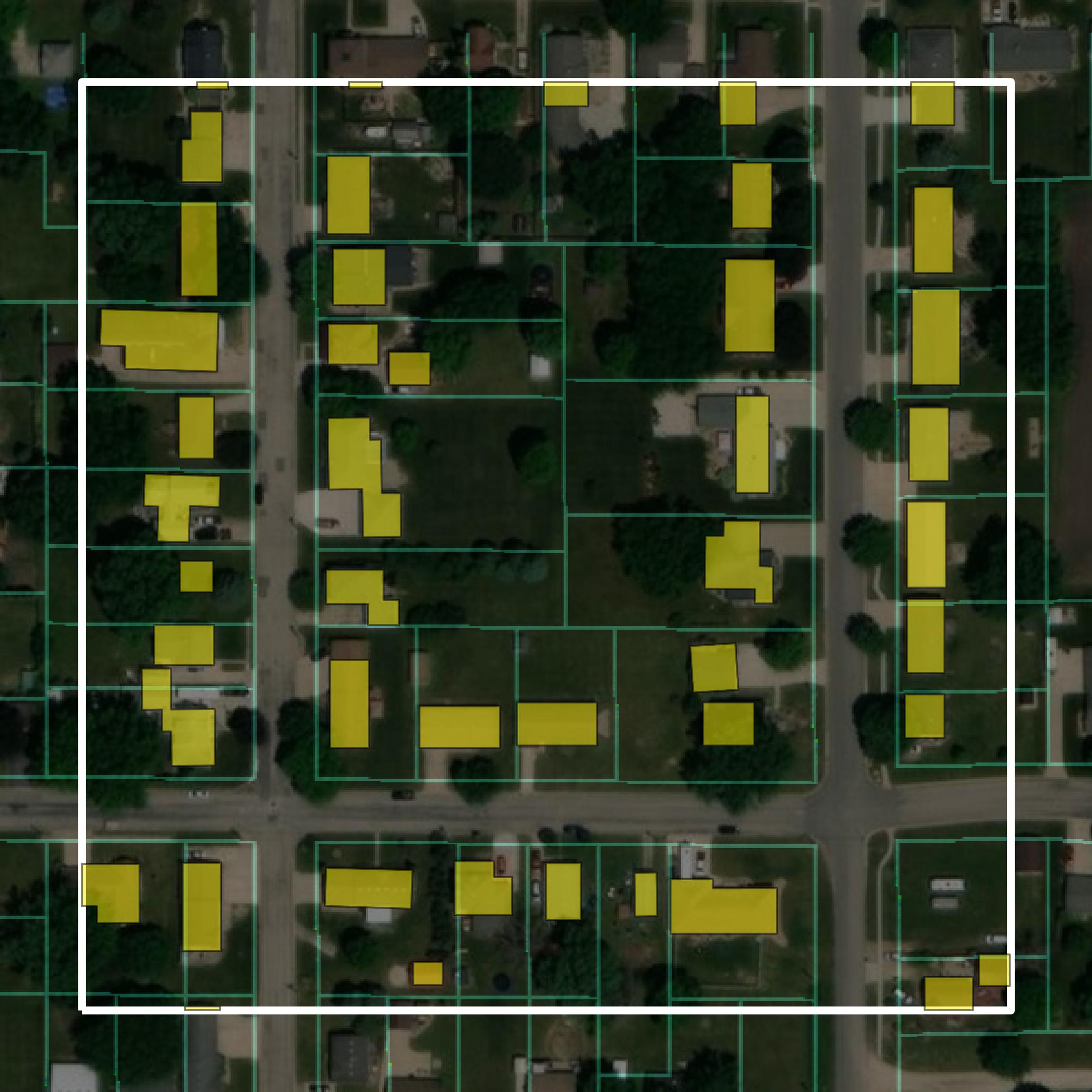 This image shows parcel and building data in Grundy County created using GIS data in Equator.