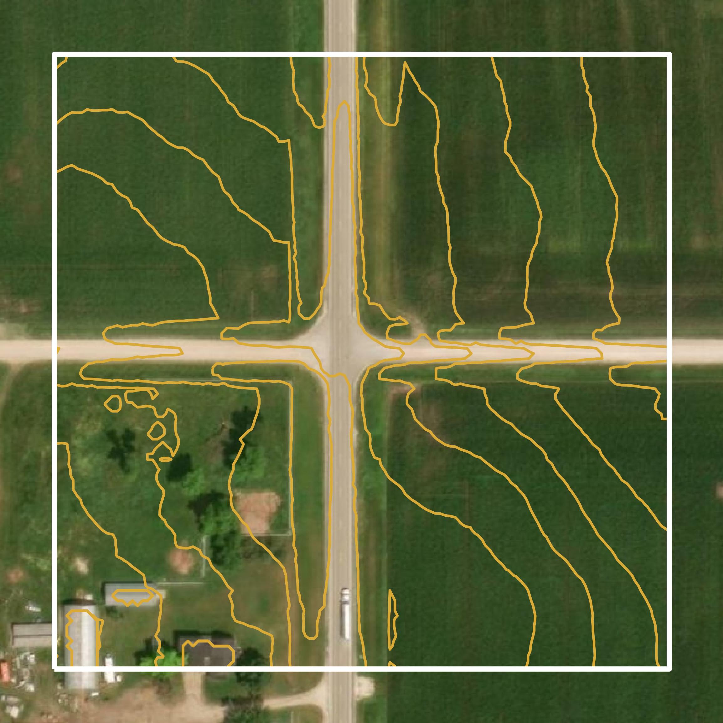 This image shows a contour map in Hardin County created using GIS data in Equator.