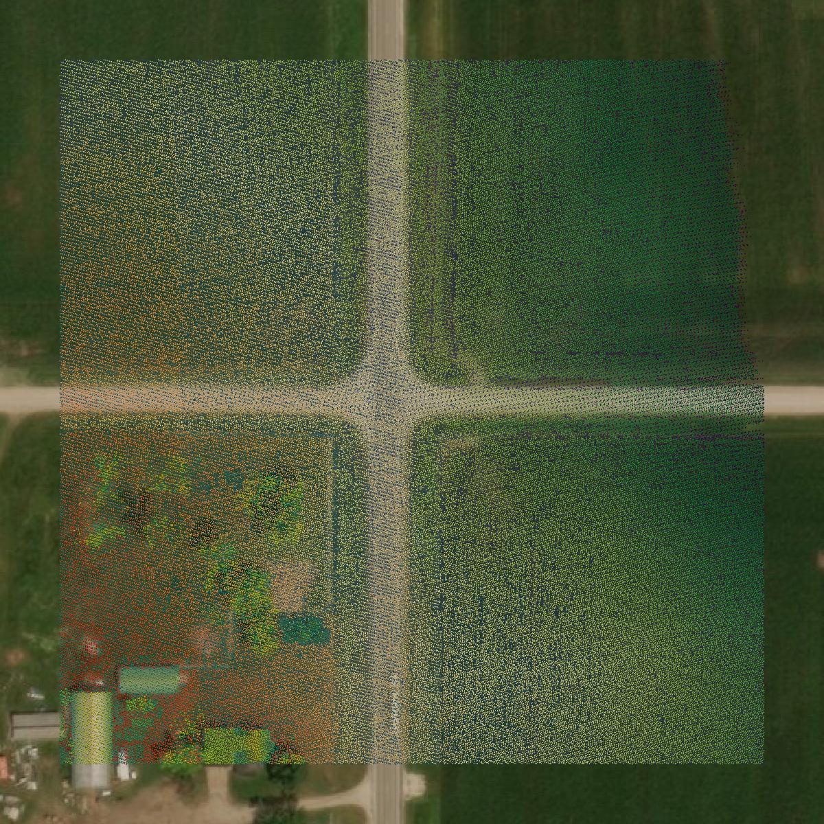 This image shows a LiDAR point cloud in Hardin County created using GIS data in Equator.