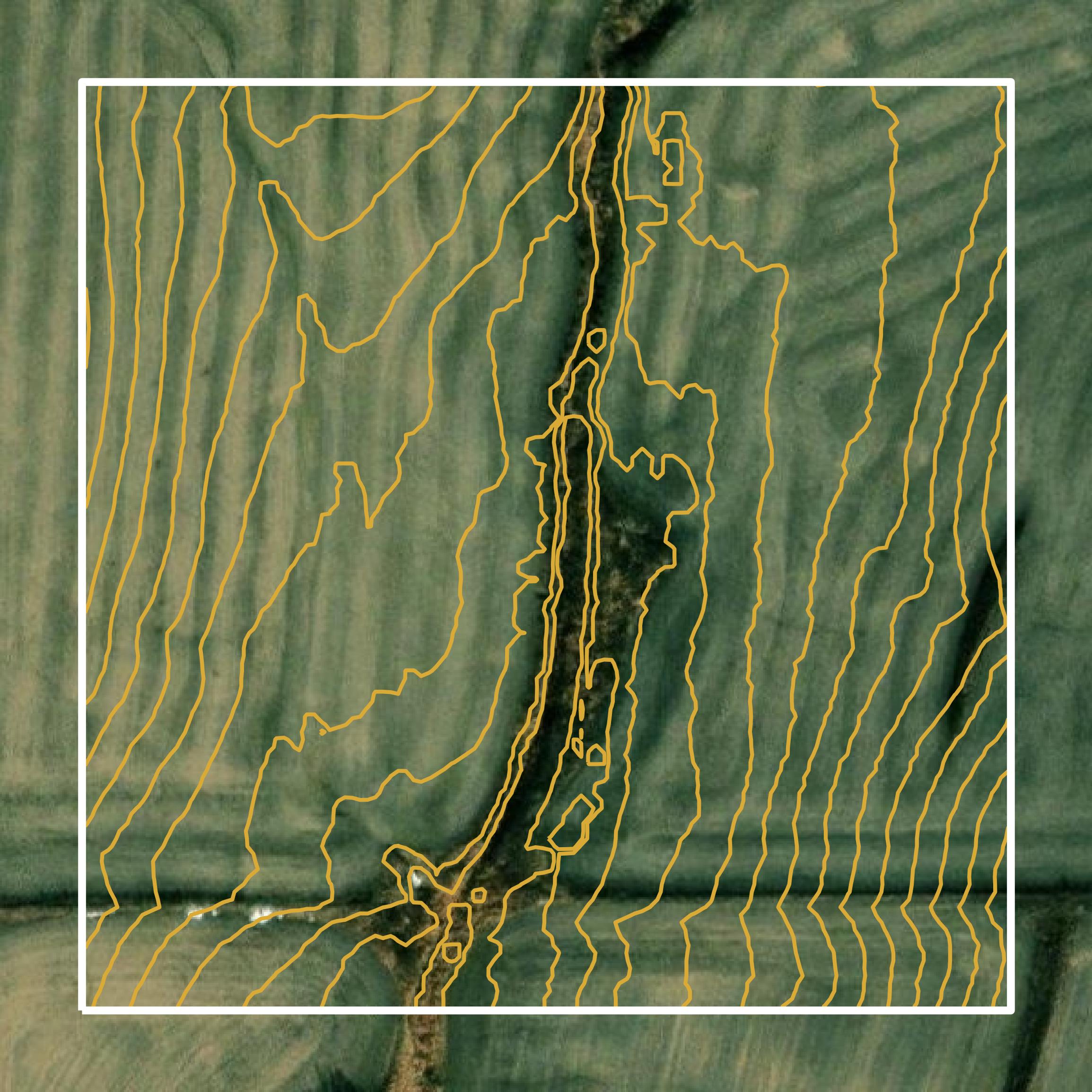 This image shows a contour map in Harrison County created using GIS data in Equator.