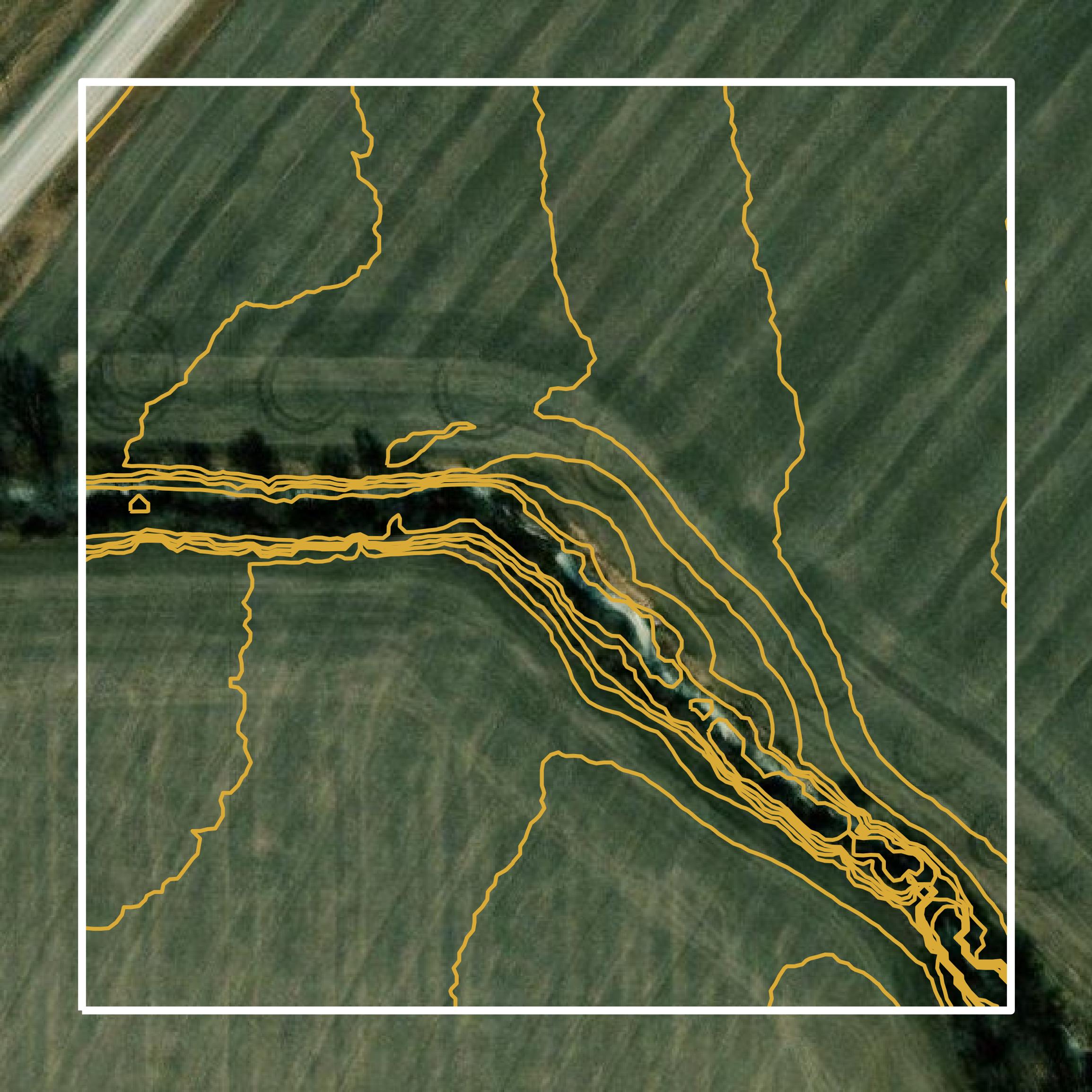 This image shows a contour map in Harrison County created using GIS data in Equator.