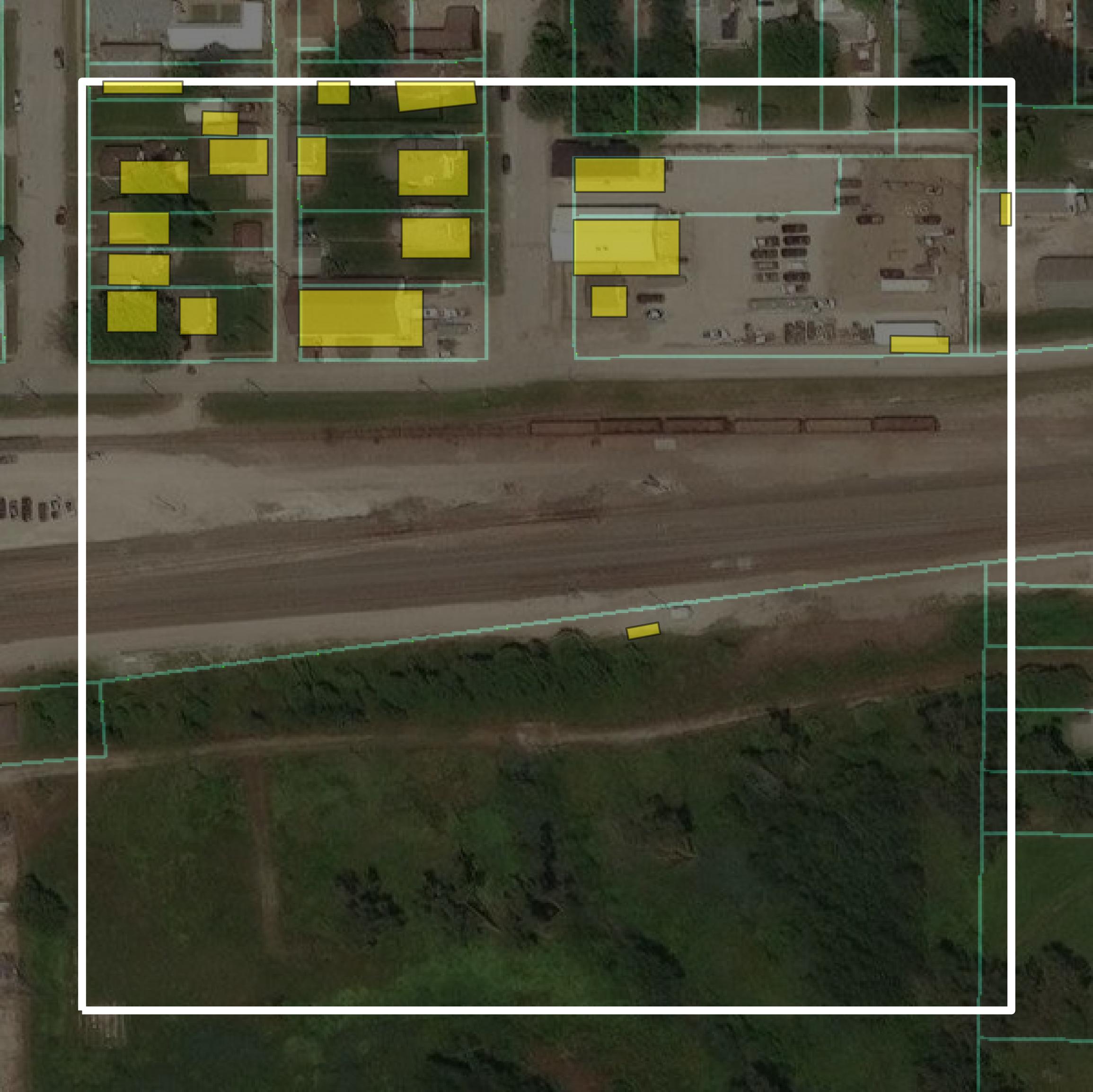 This image shows parcel and building data in Harrison County created using GIS data in Equator.