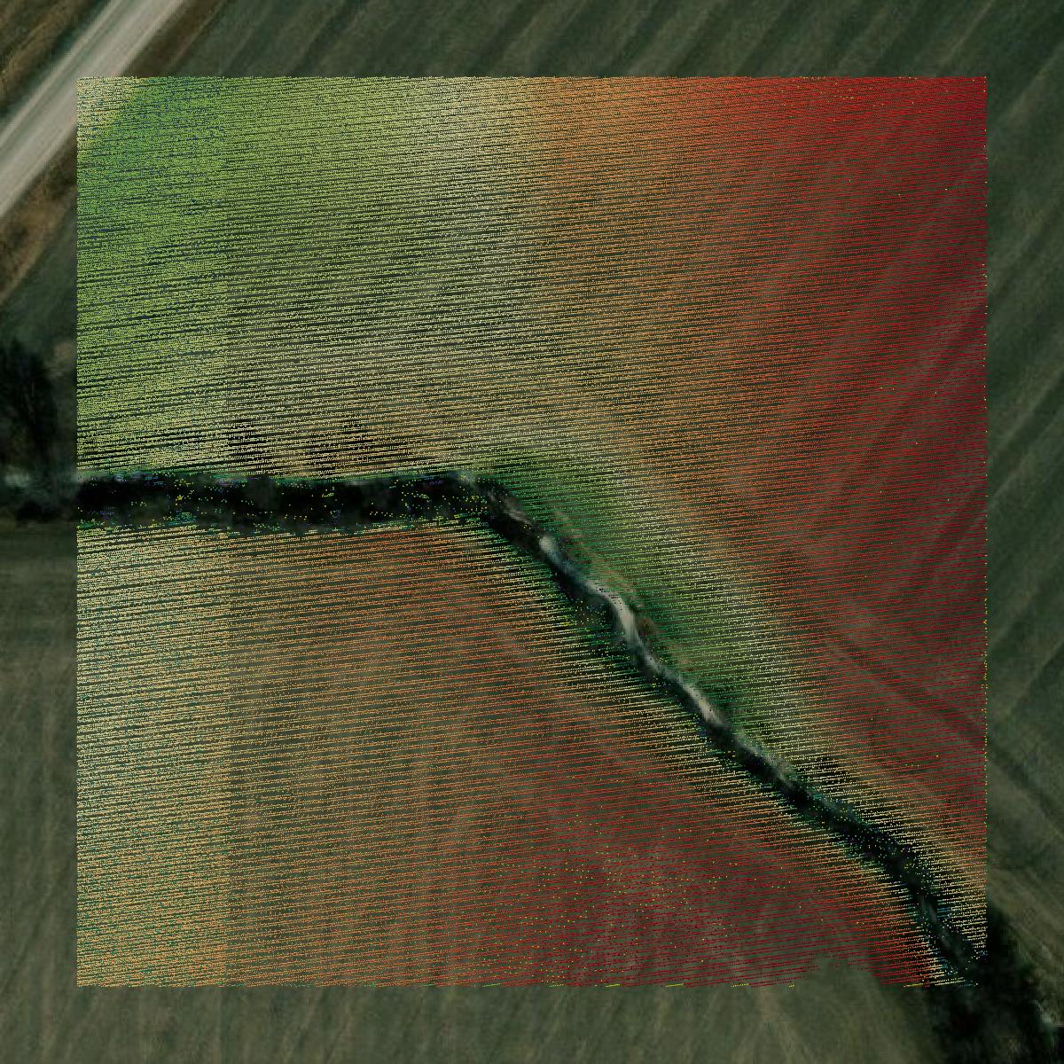 This image shows a LiDAR point cloud in Harrison County created using GIS data in Equator.