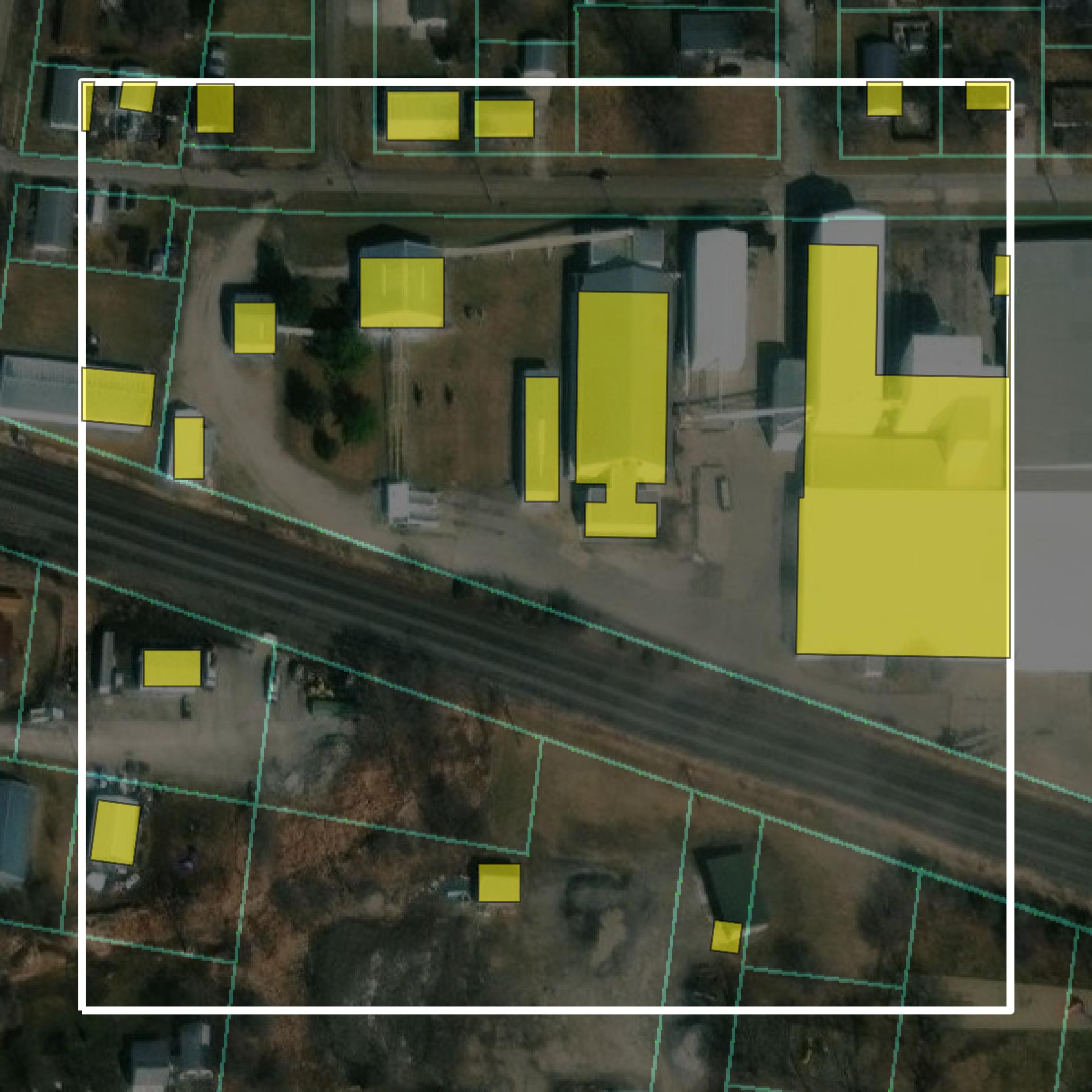 This image shows parcel and building data in Henry County created using GIS data in Equator.