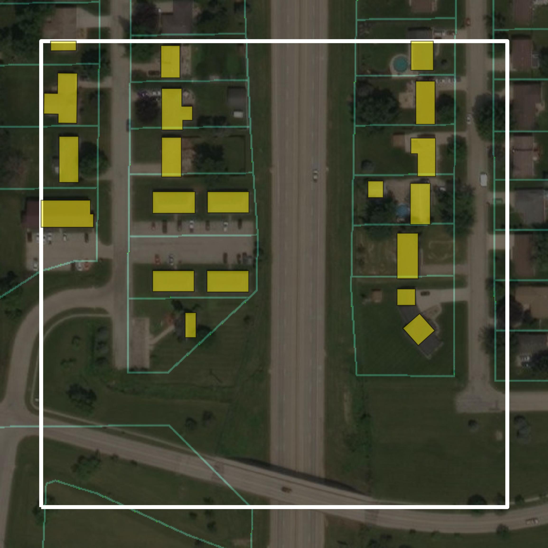 This image shows parcel and building data in Jackson County created using GIS data in Equator.