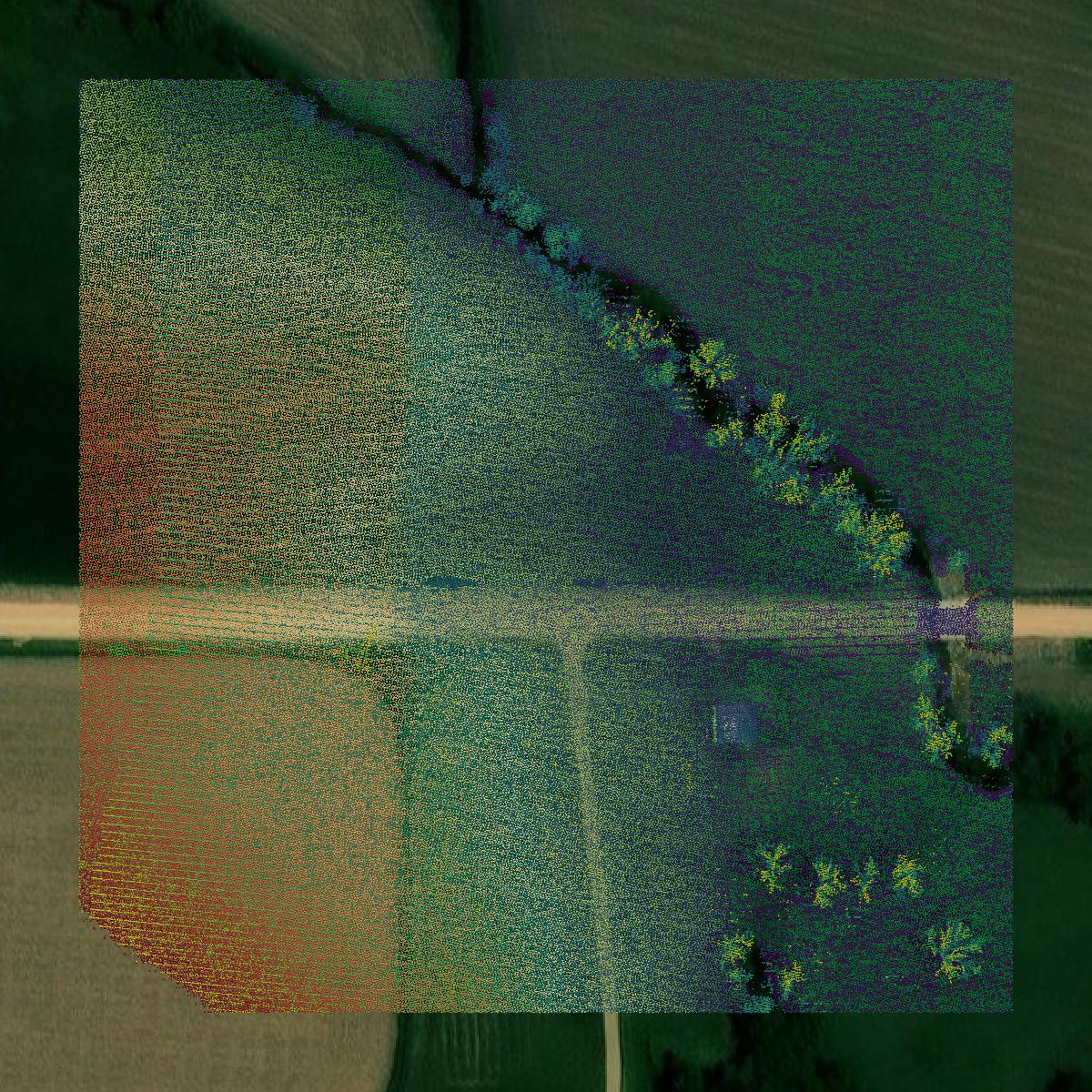 This image shows a LiDAR point cloud in Jackson County created using GIS data in Equator.