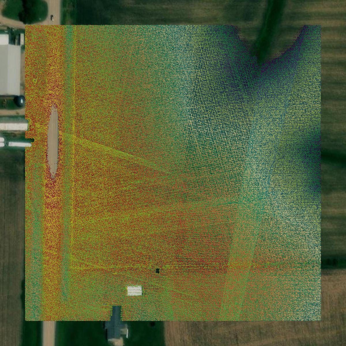 This image shows a LiDAR point cloud in Johnson County created using GIS data in Equator.