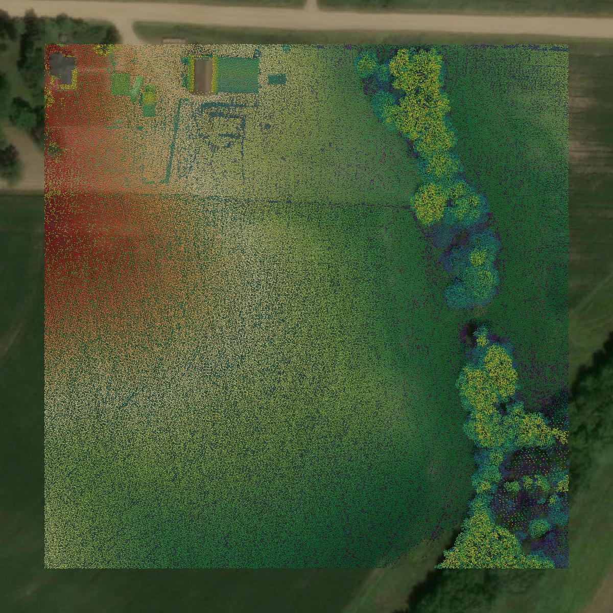 This image shows a LiDAR point cloud in Jones County created using GIS data in Equator.