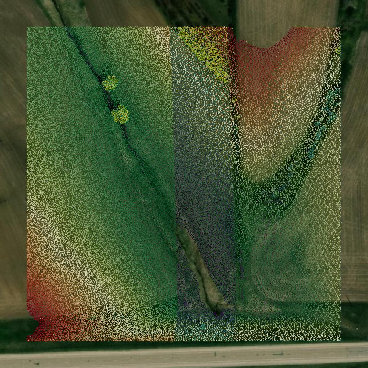 This image shows a LiDAR point cloud in Keokuk County created using GIS data in Equator.