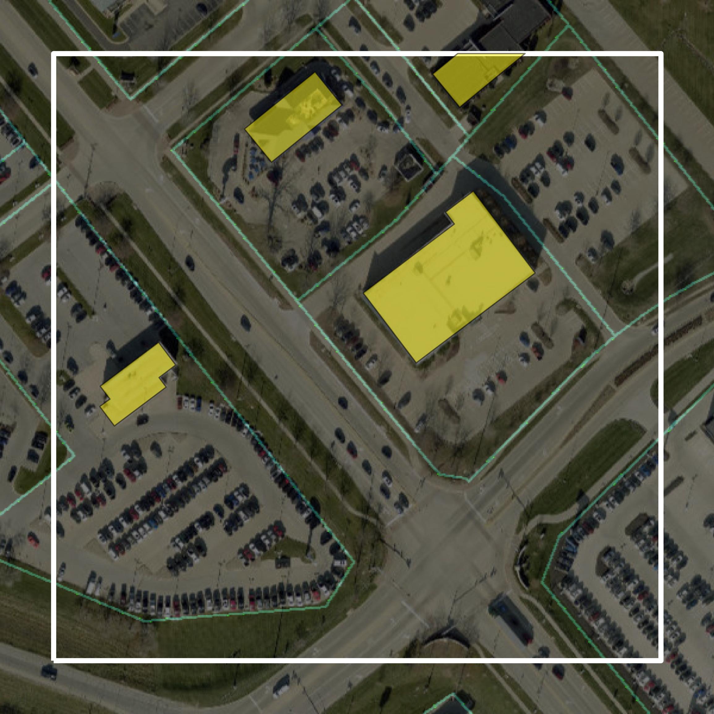 This image shows parcel and building data in Linn County created using GIS data in Equator.
