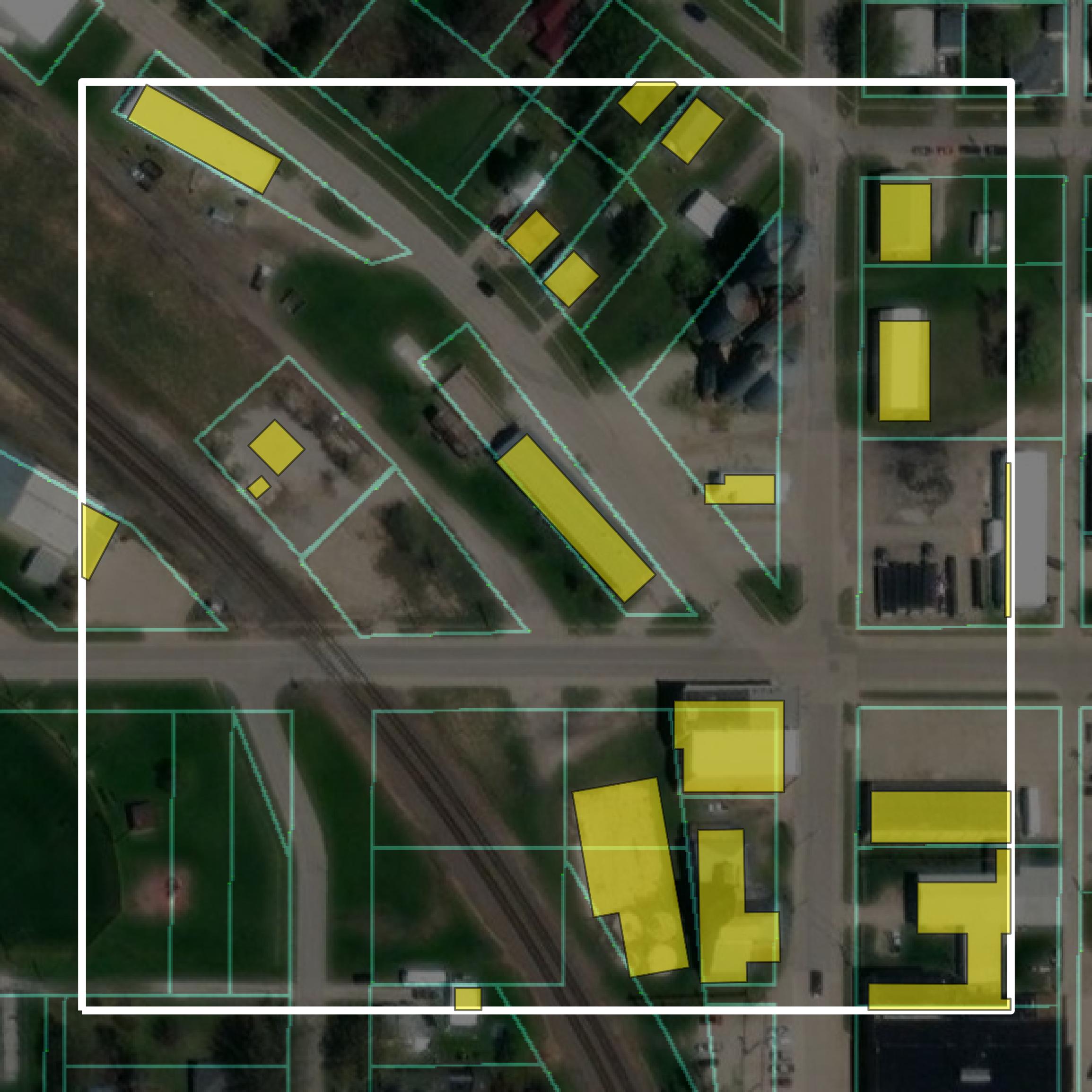This image shows parcel and building data in Lucas County created using GIS data in Equator.