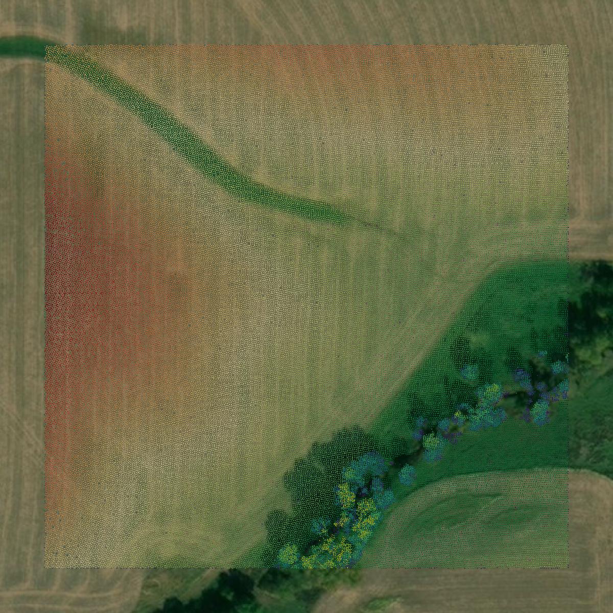 This image shows a LiDAR point cloud in Madison County created using GIS data in Equator.