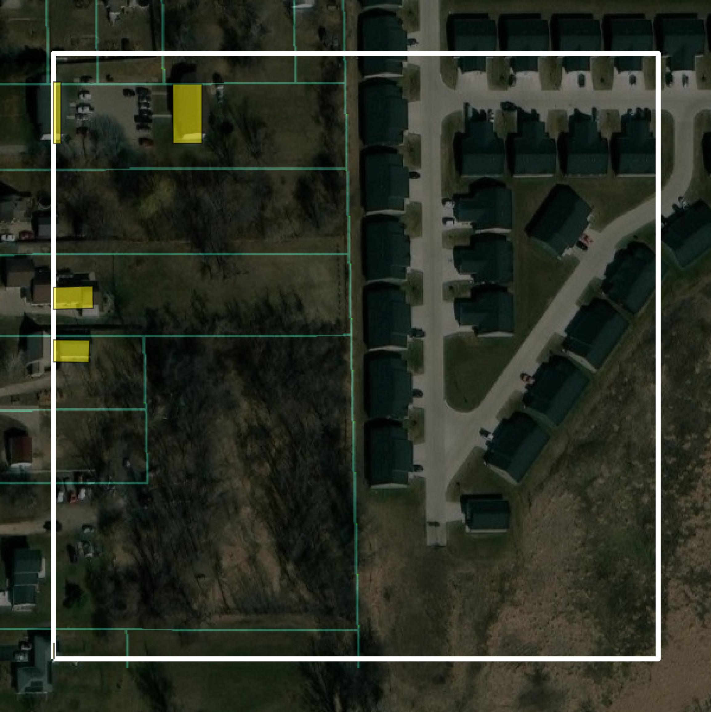 This image shows parcel and building data in Marshall County created using GIS data in Equator.