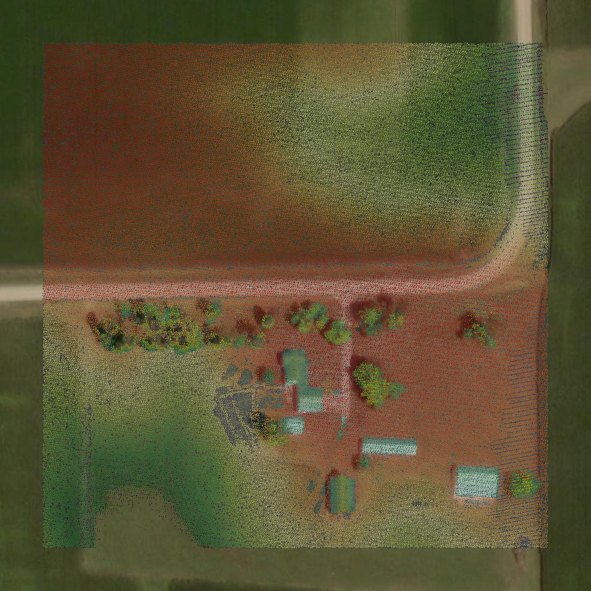 This image shows a LiDAR point cloud in Marshall County created using GIS data in Equator.