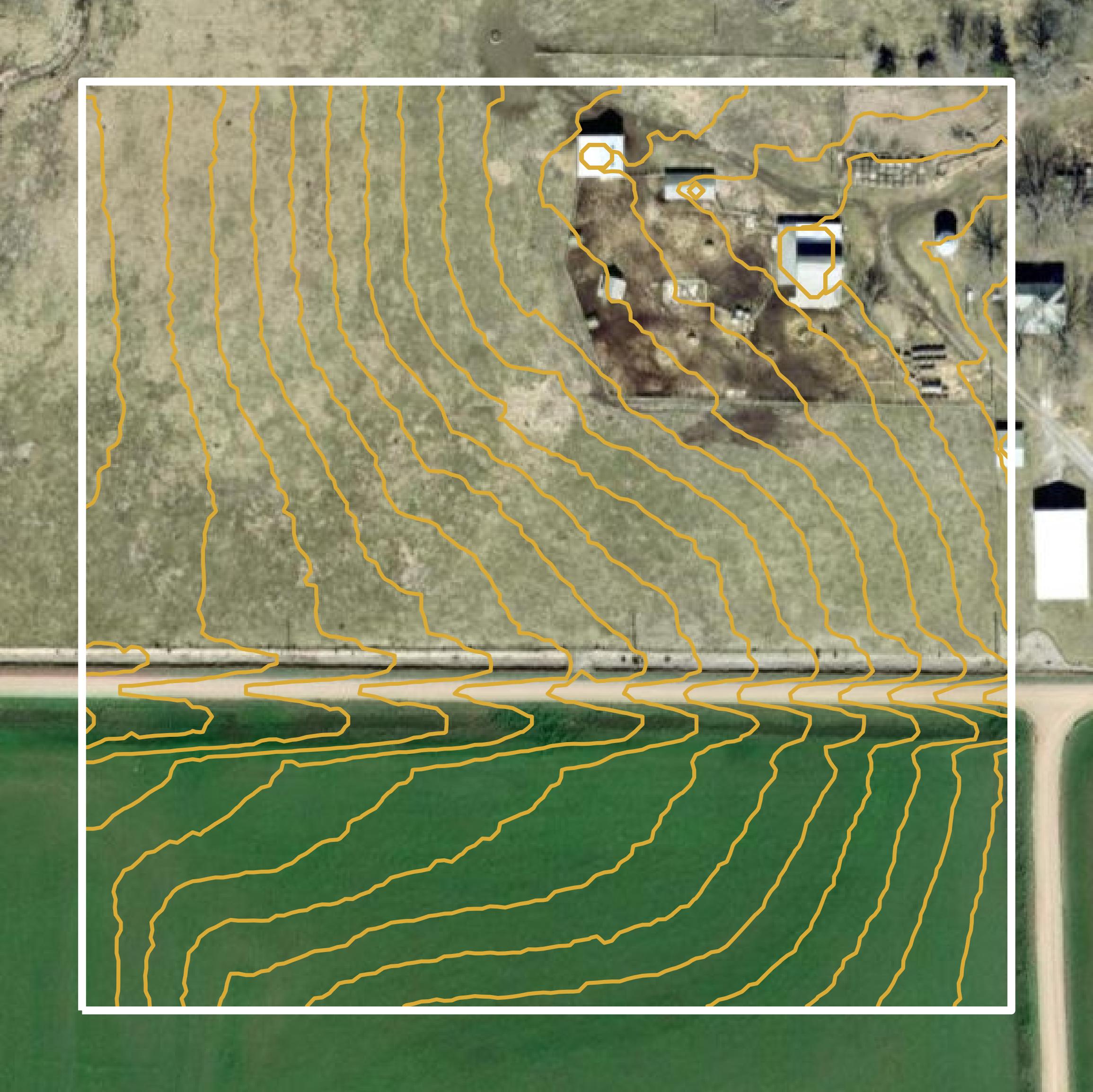 This image shows a contour map in Mills County created using GIS data in Equator.