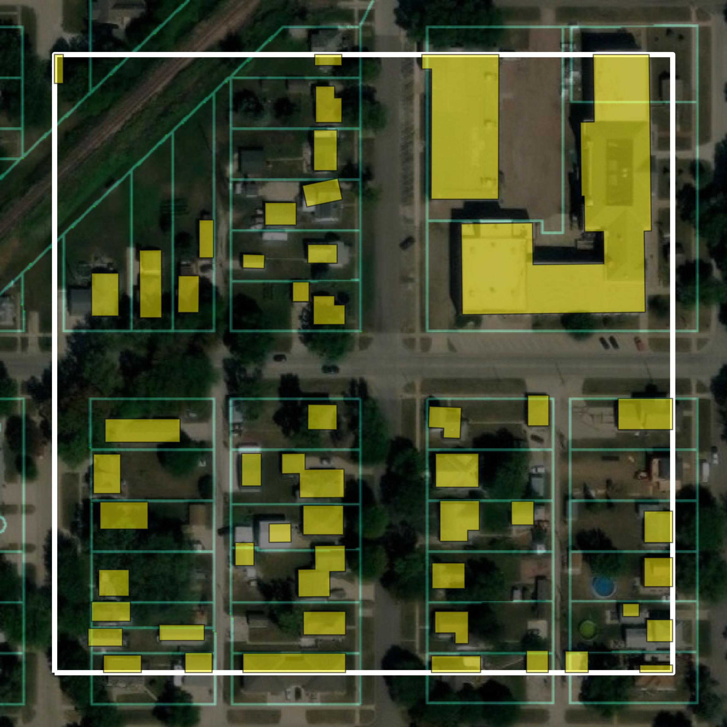 This image shows parcel and building data in Plymouth County created using GIS data in Equator.