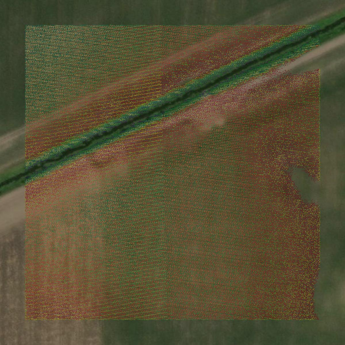 This image shows a LiDAR point cloud in Pocahontas County created using GIS data in Equator.