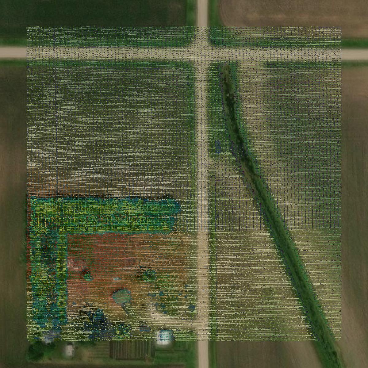 This image shows a LiDAR point cloud in Pocahontas County created using GIS data in Equator.