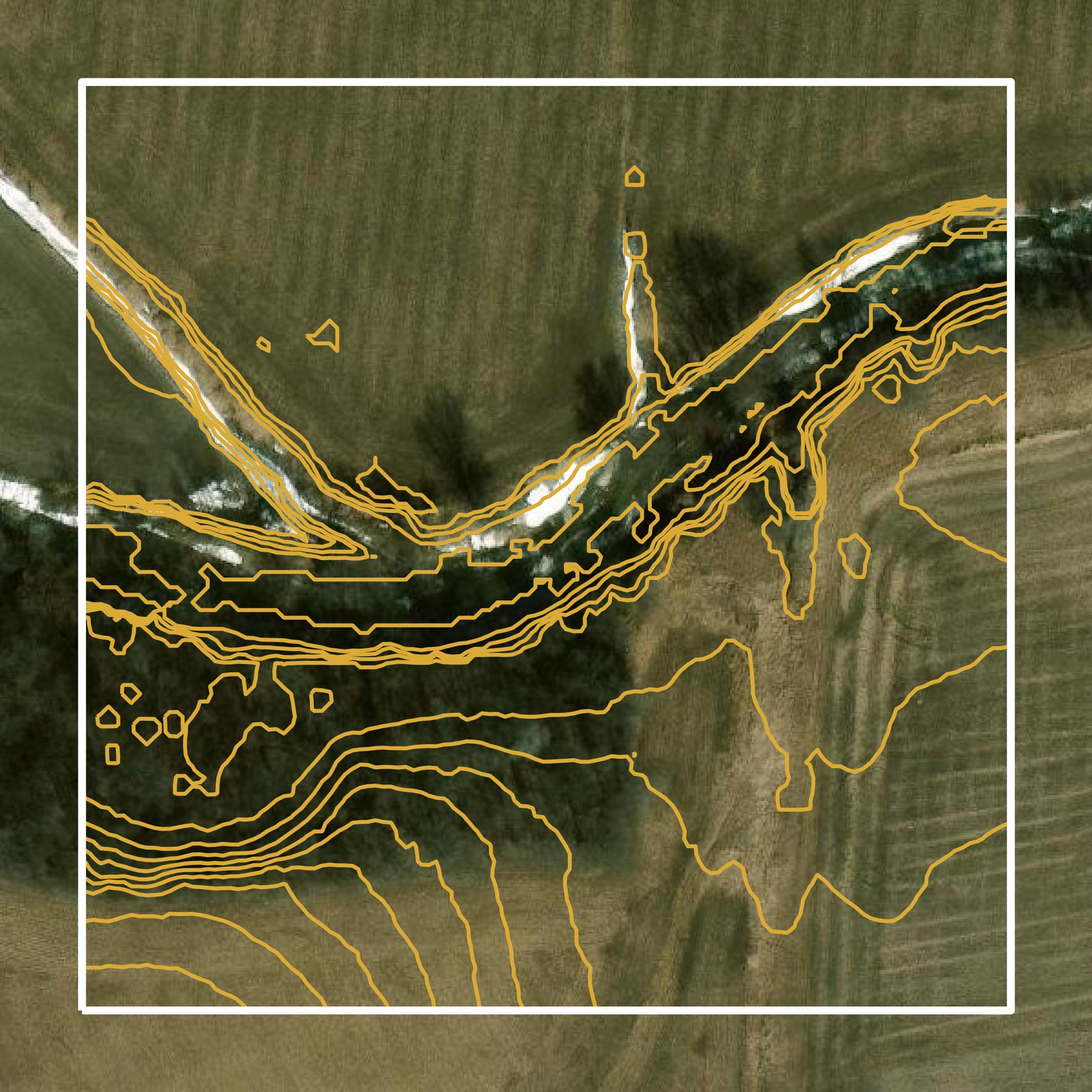 This image shows a contour map in Poweshiek County created using GIS data in Equator.