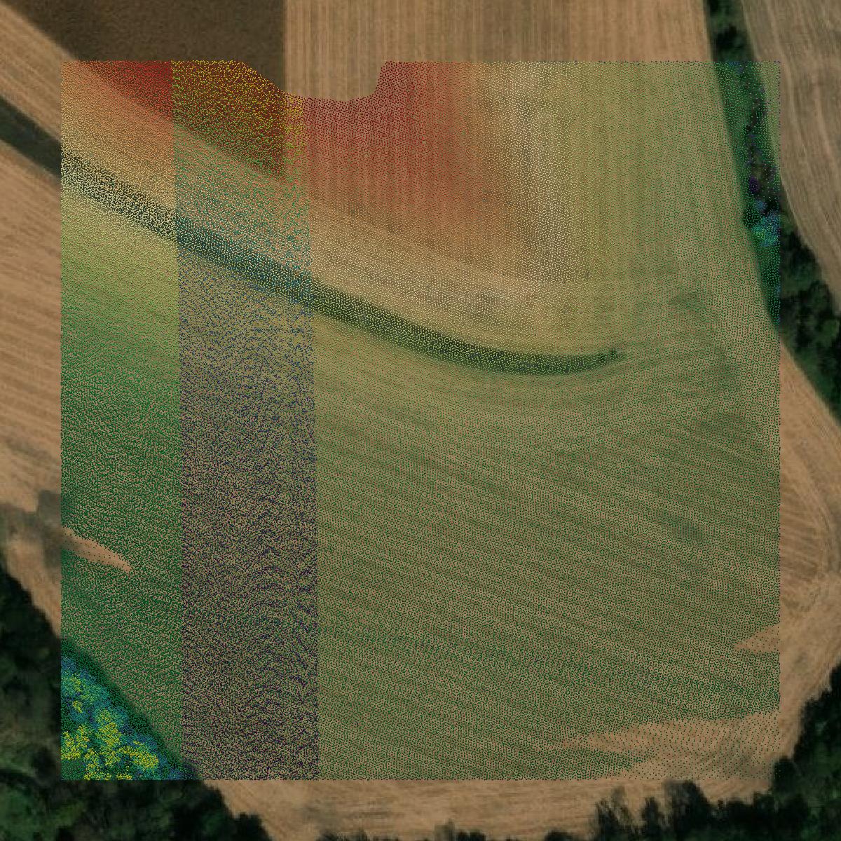 This image shows a LiDAR point cloud in Poweshiek County created using GIS data in Equator.