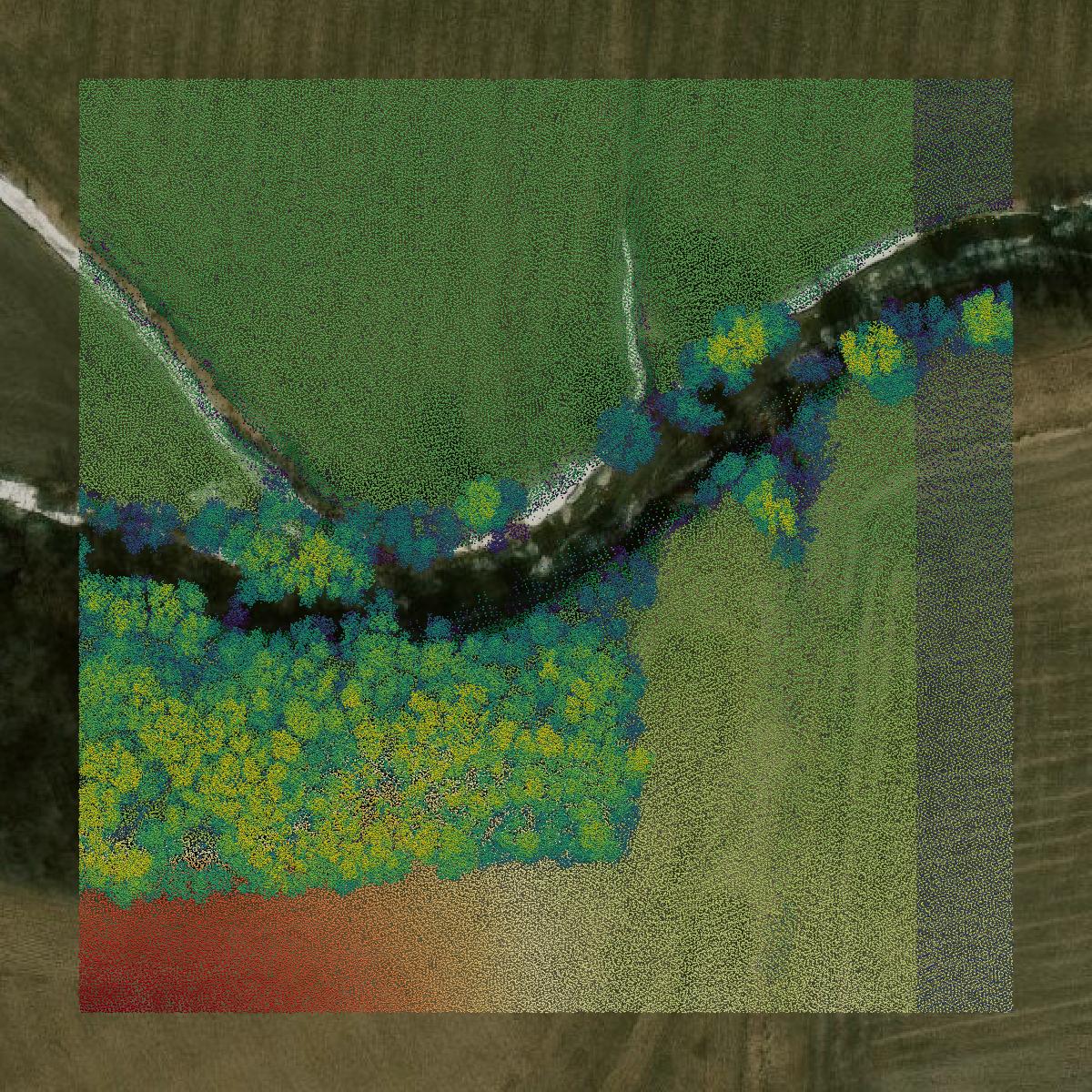 This image shows a LiDAR point cloud in Poweshiek County created using GIS data in Equator.