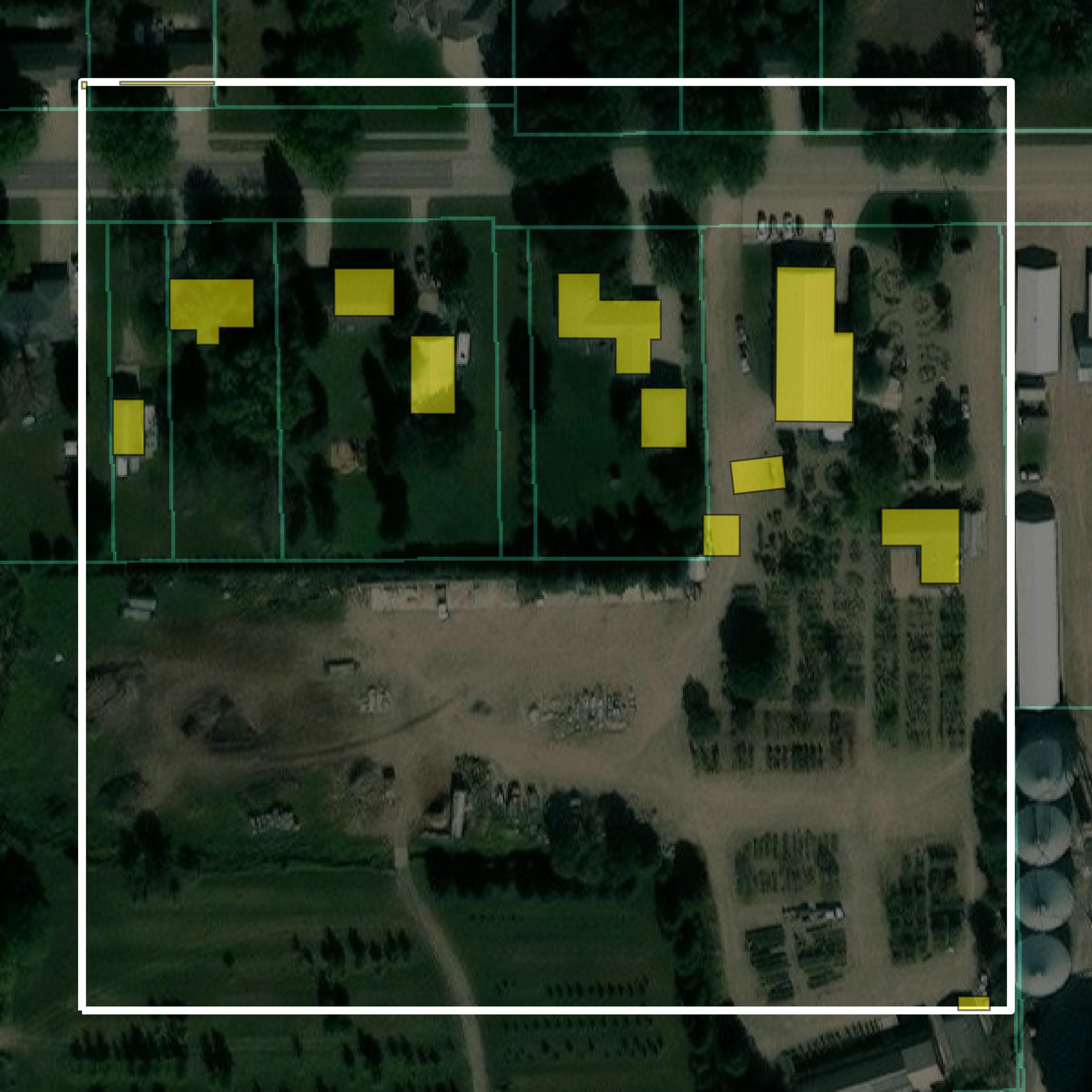 This image shows parcel and building data in Sioux County created using GIS data in Equator.
