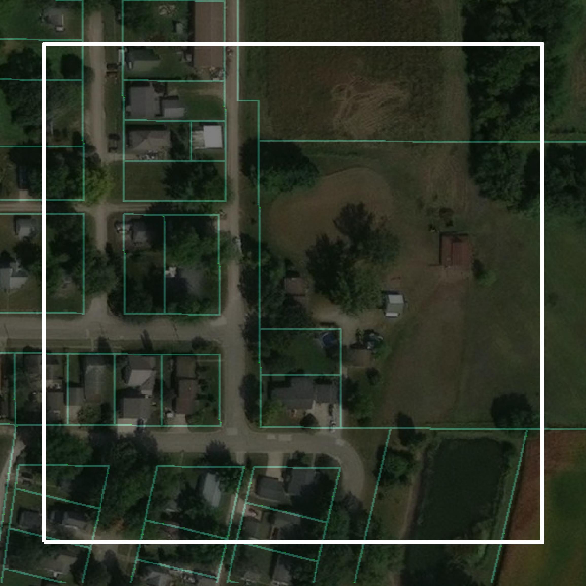 This image shows parcel and building data in Tama County created using GIS data in Equator.