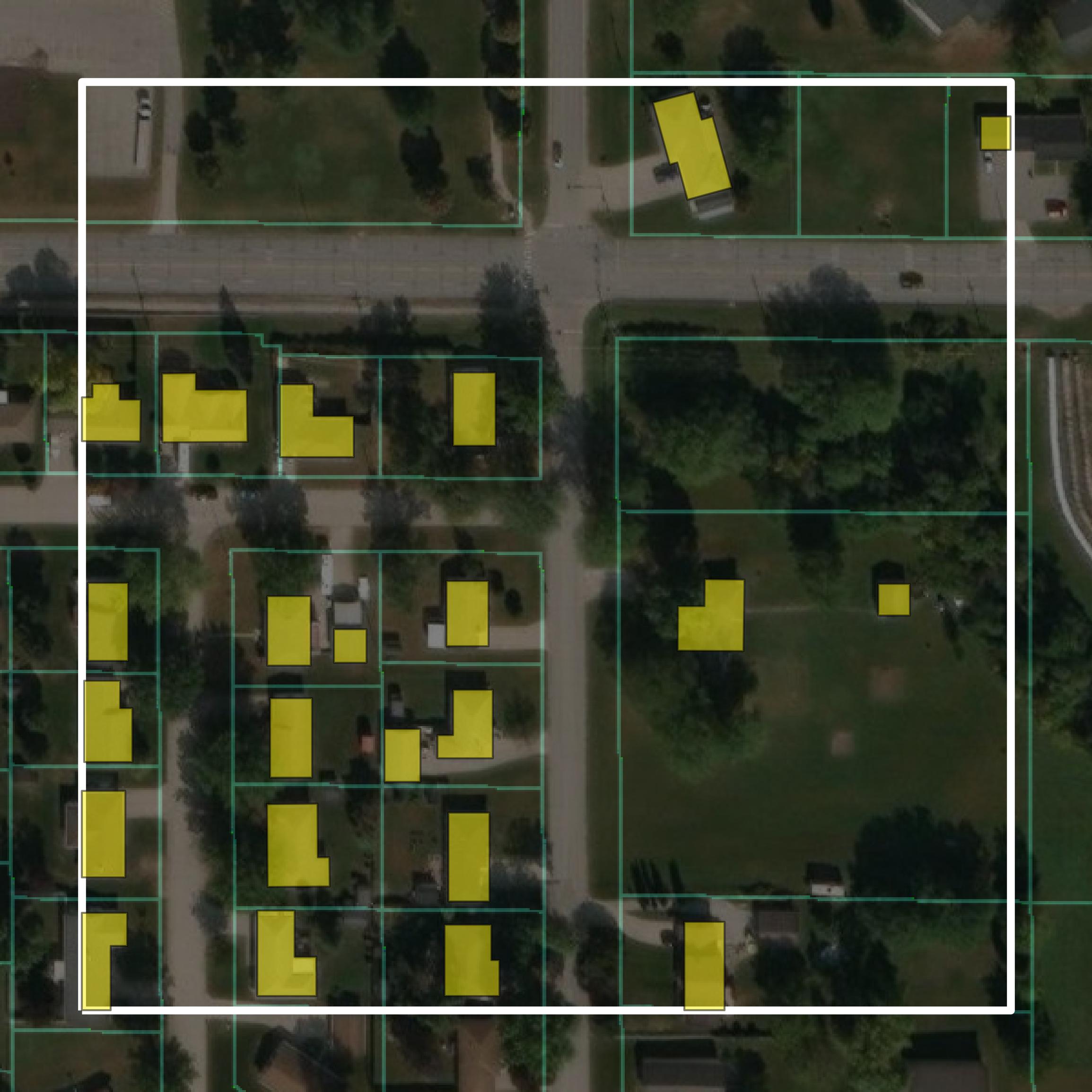 This image shows parcel and building data in Union County created using GIS data in Equator.