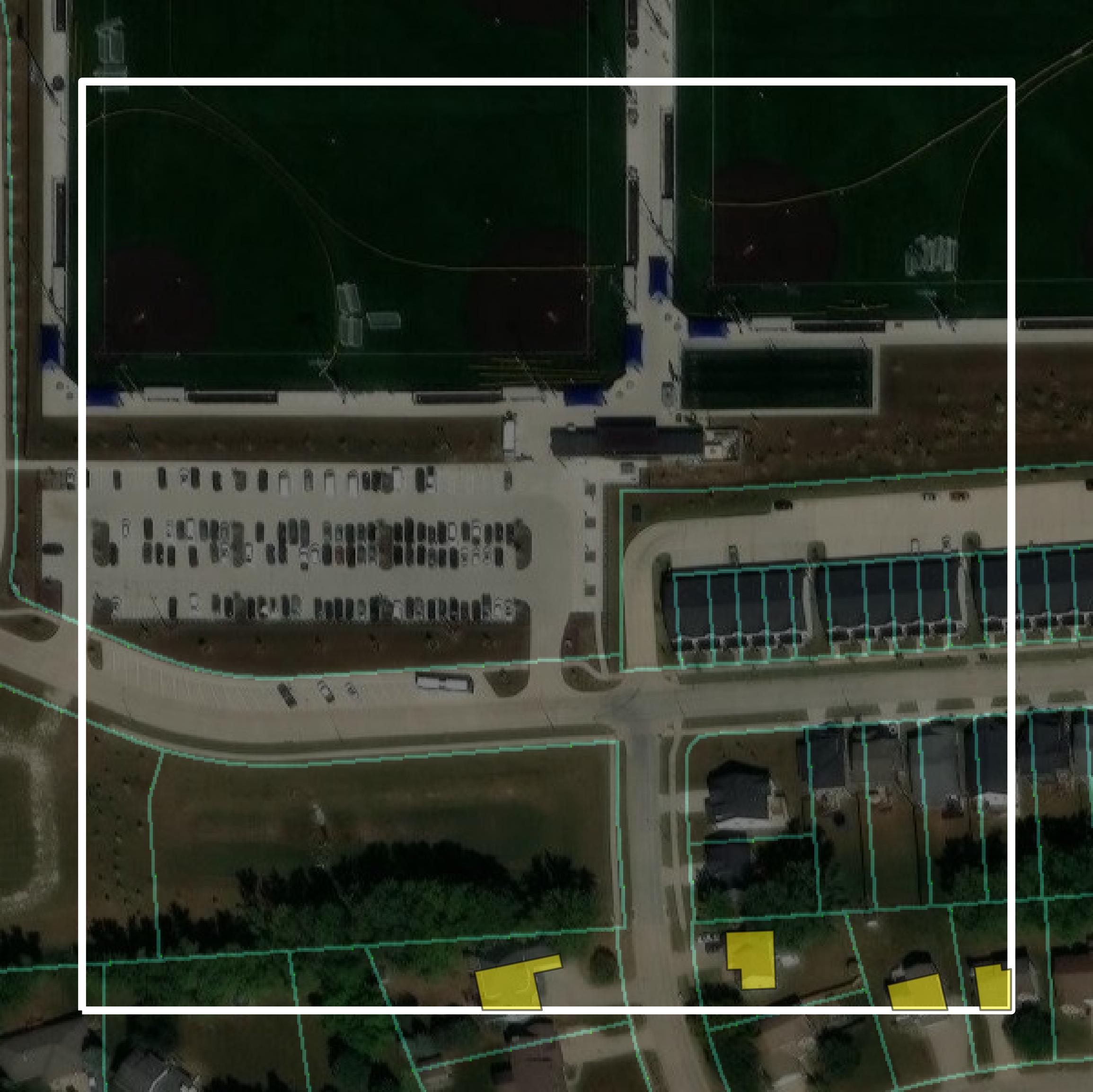 This image shows parcel and building data in Warren County created using GIS data in Equator.