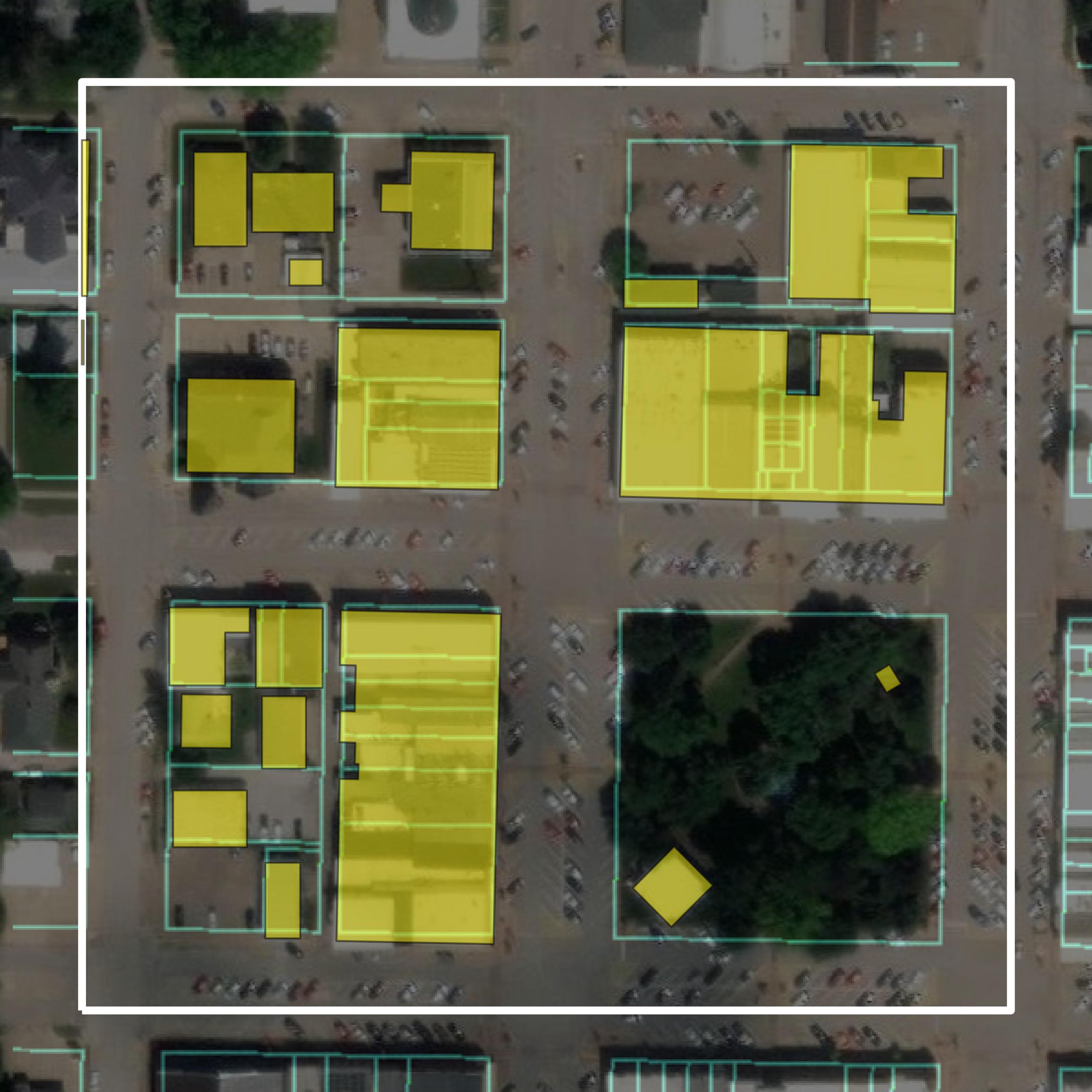 This image shows parcel and building data in Washington County created using GIS data in Equator.