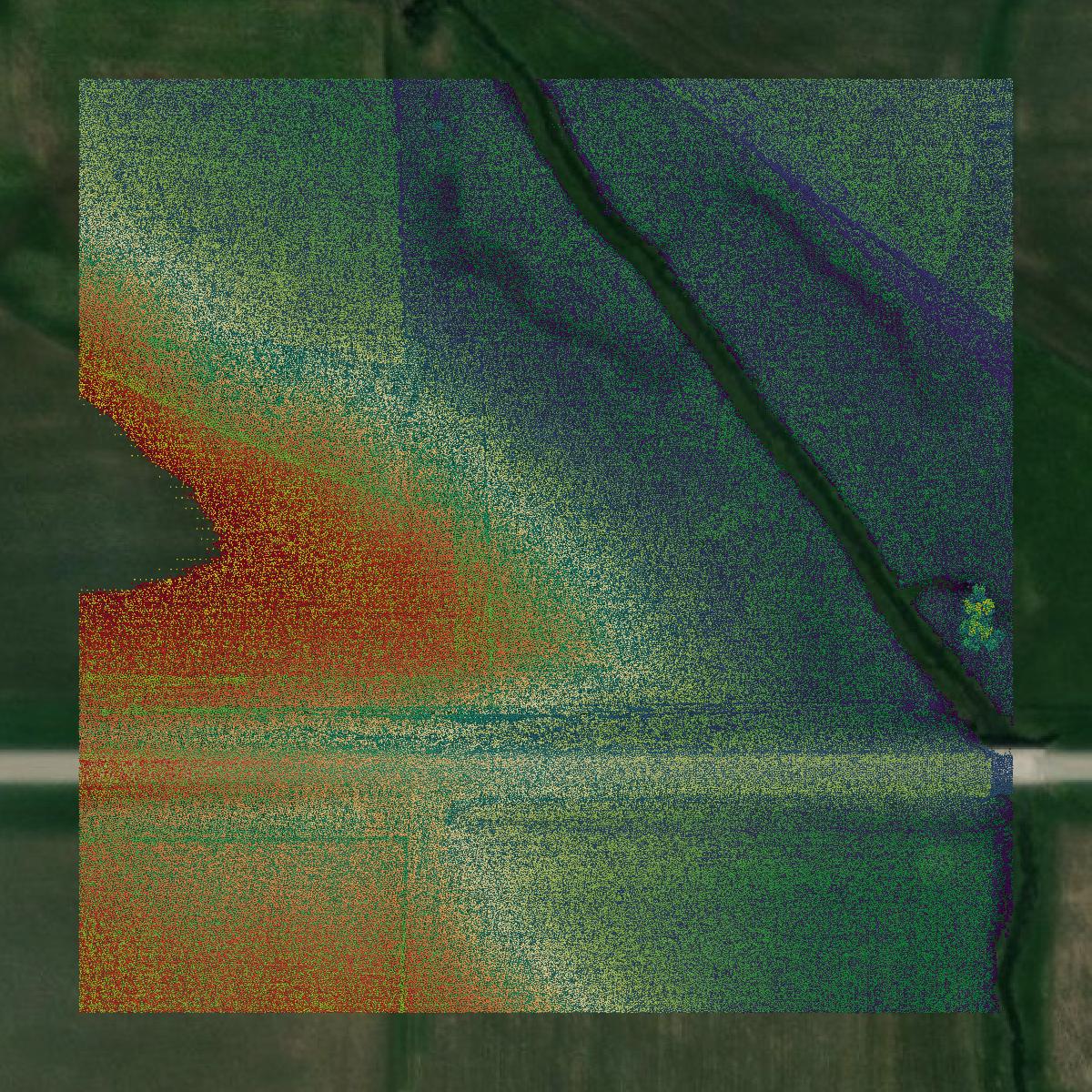 This image shows a LiDAR point cloud in Washington County created using GIS data in Equator.