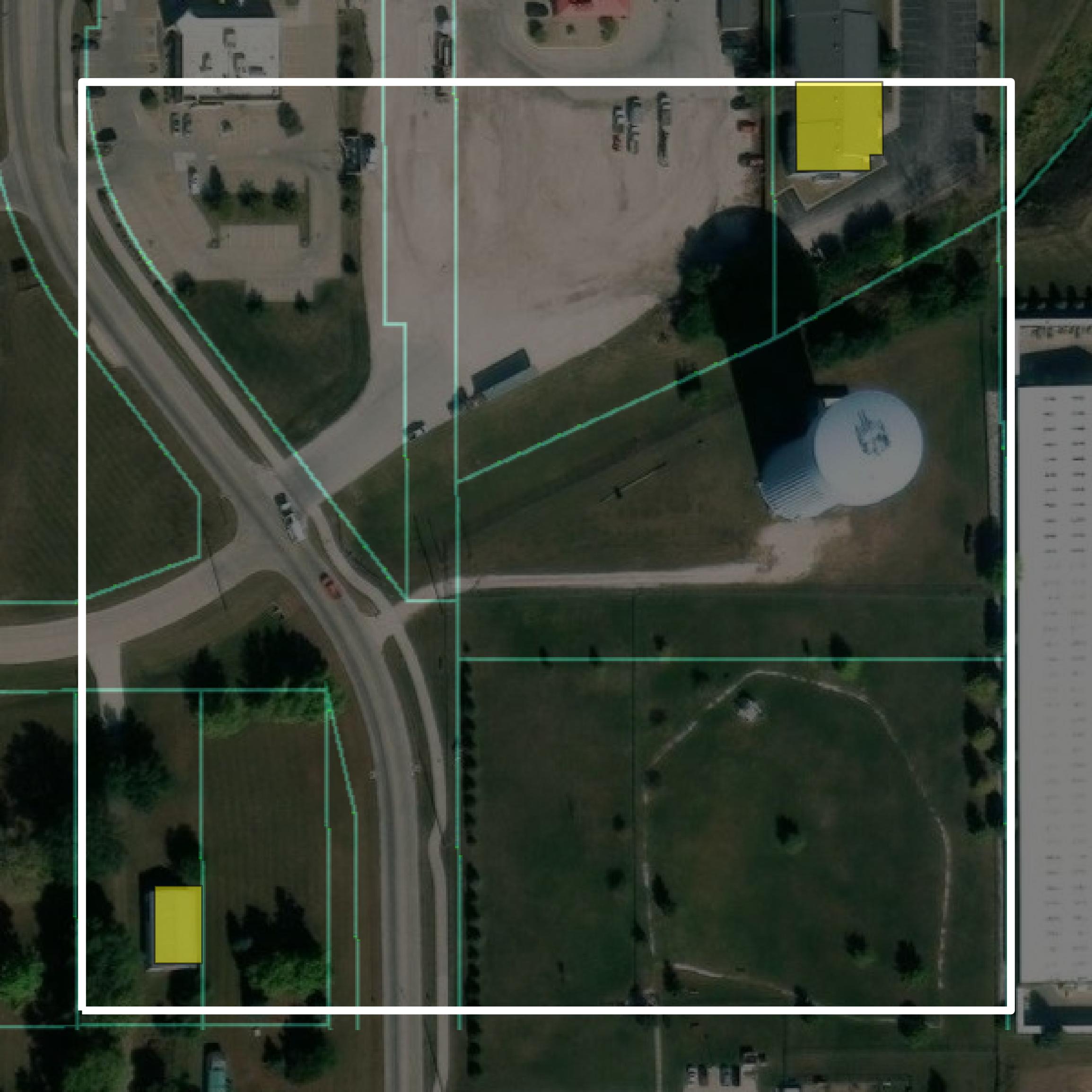 This image shows parcel and building data in Webster County created using GIS data in Equator.