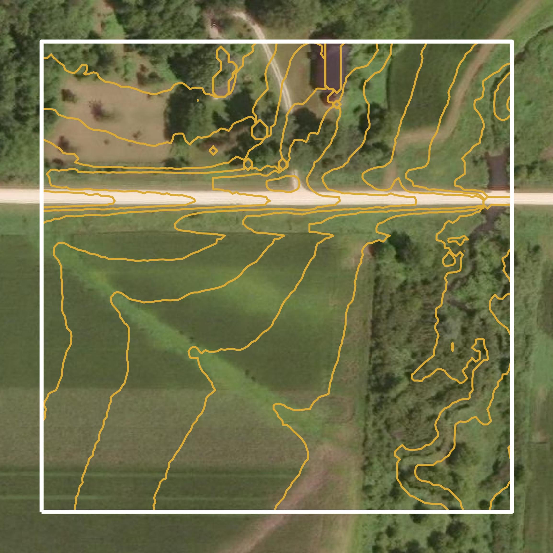 This image shows a contour map in Winneshiek County created using GIS data in Equator.