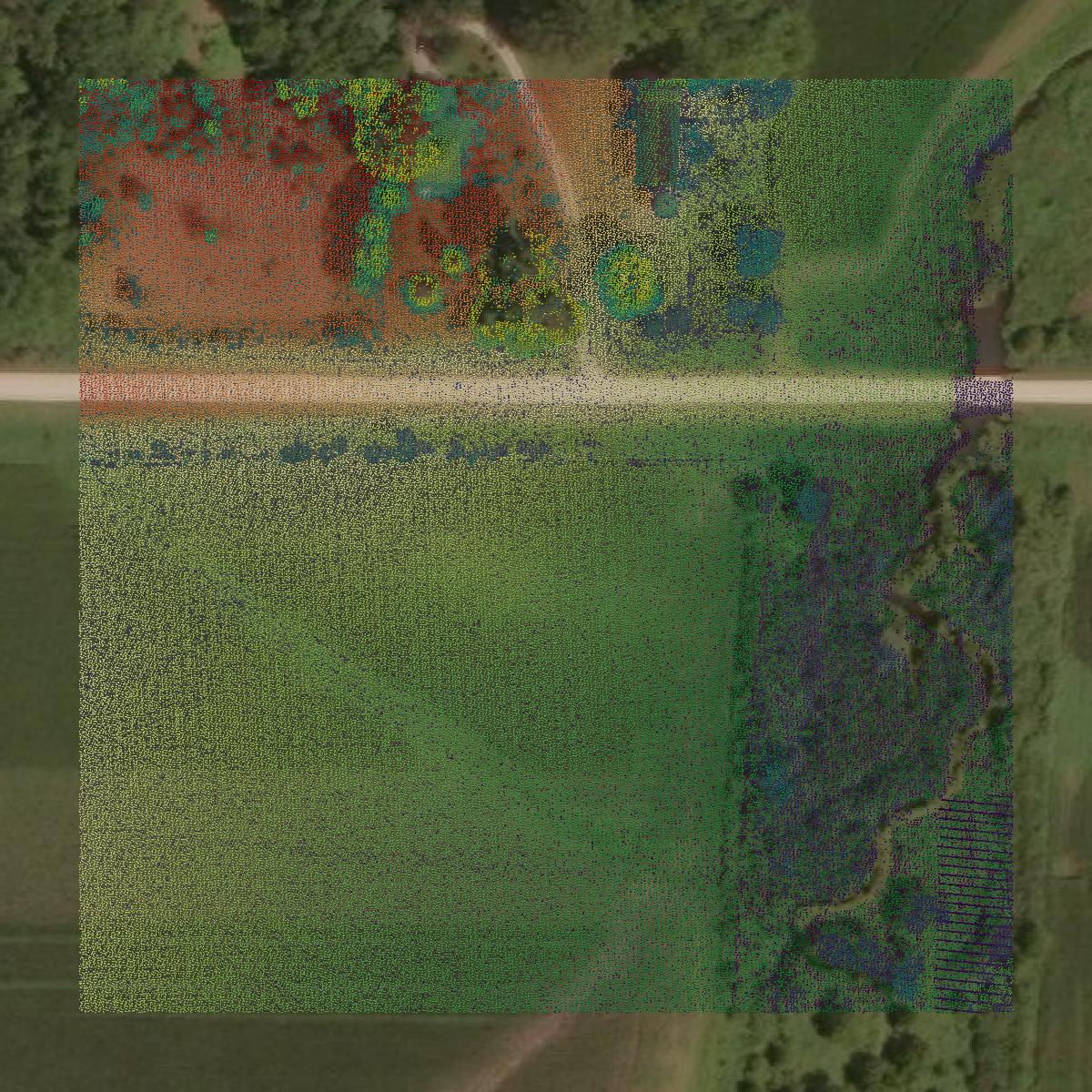 This image shows a LiDAR point cloud in Winneshiek County created using GIS data in Equator.
