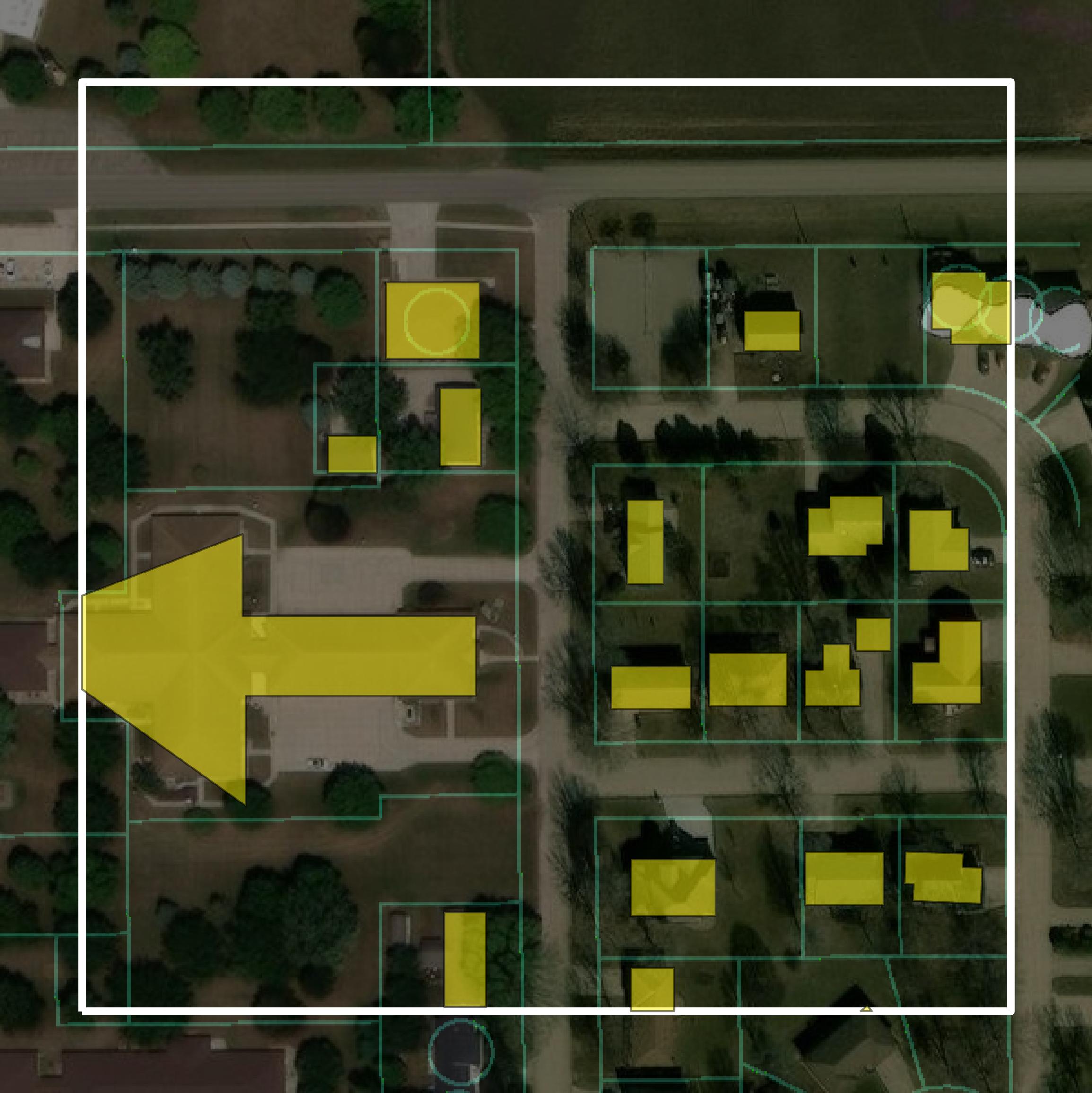 This image shows parcel and building data in Wright County created using GIS data in Equator.