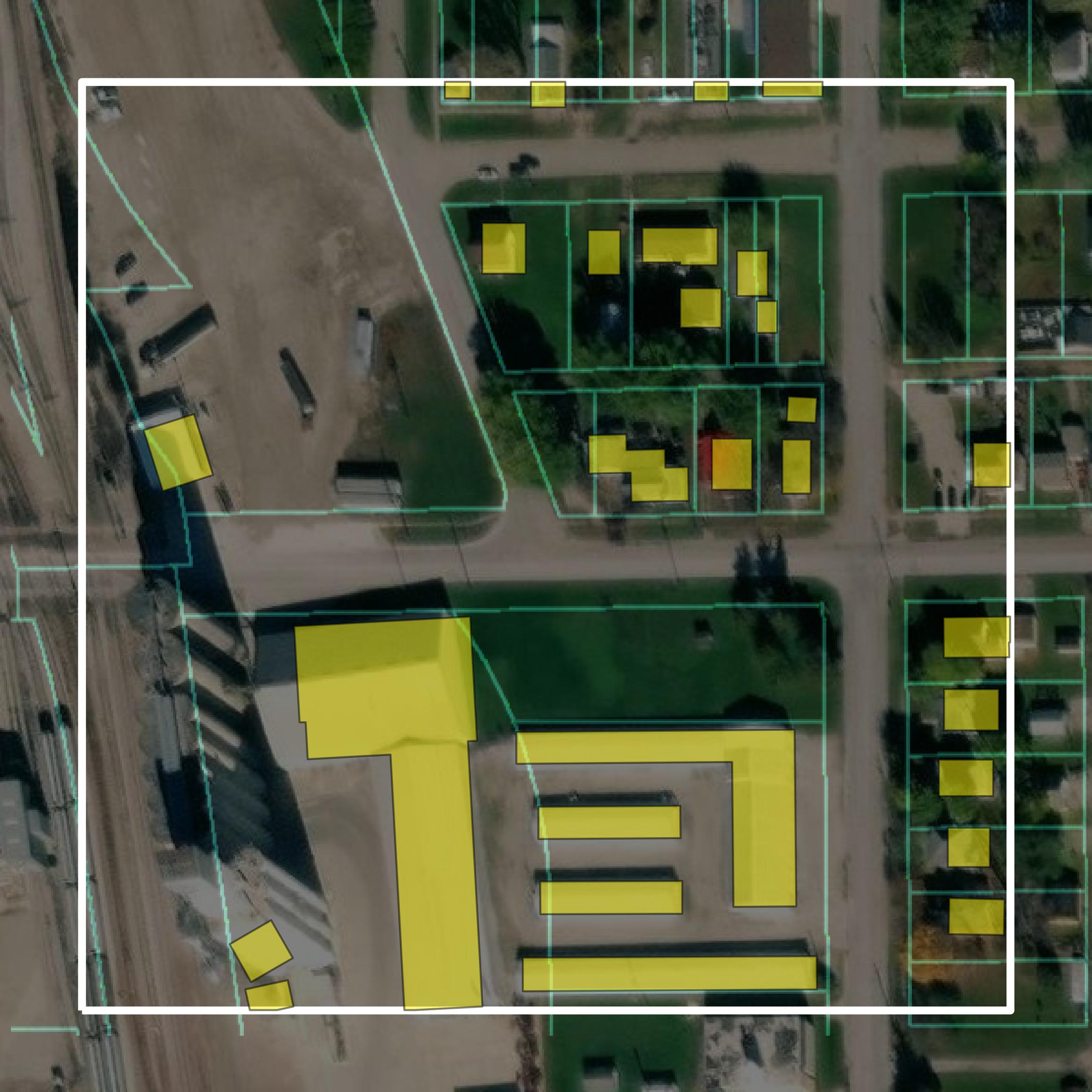 This image shows parcel and building data in Wright County created using GIS data in Equator.
