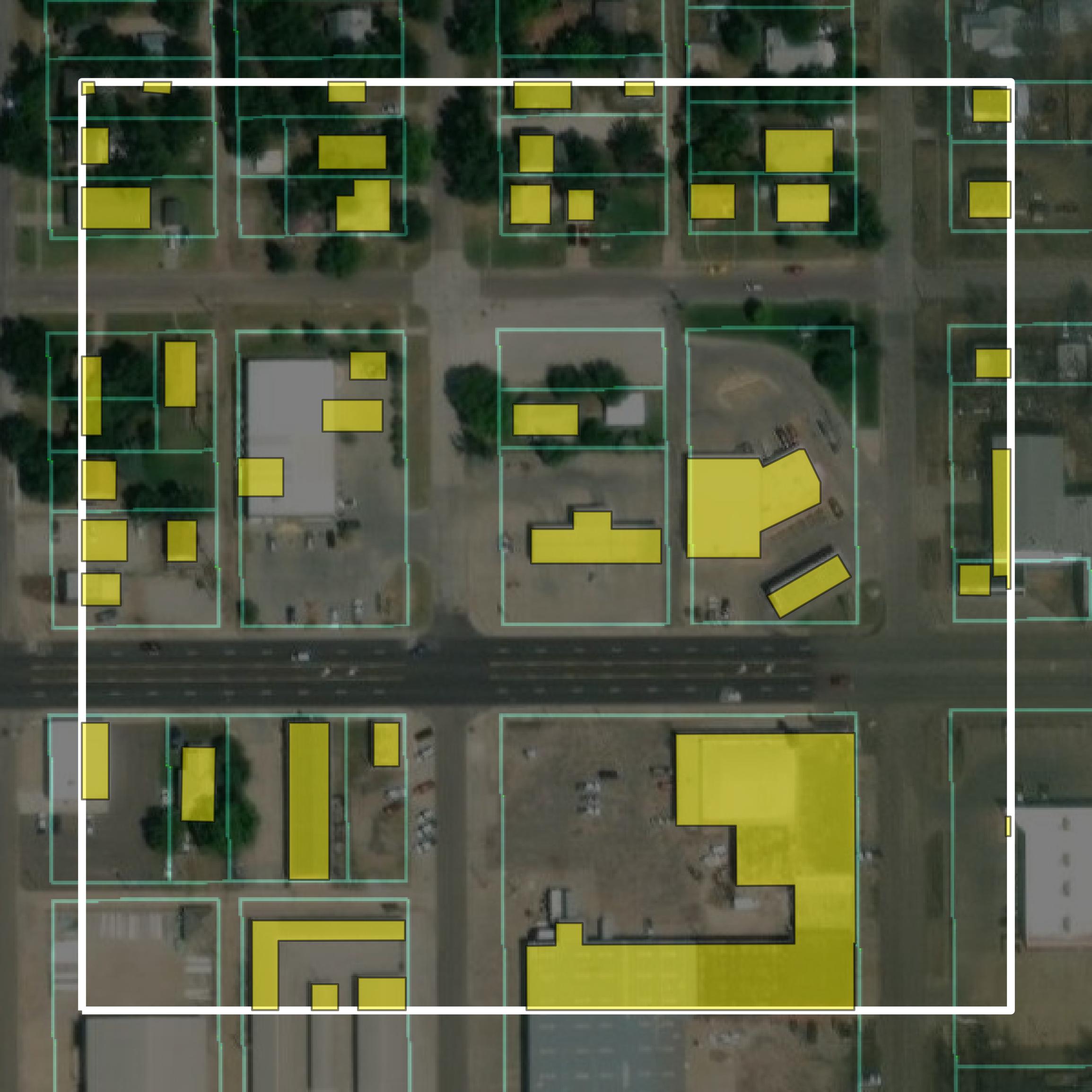 This image shows parcel and building data in Barton County created using GIS data in Equator.