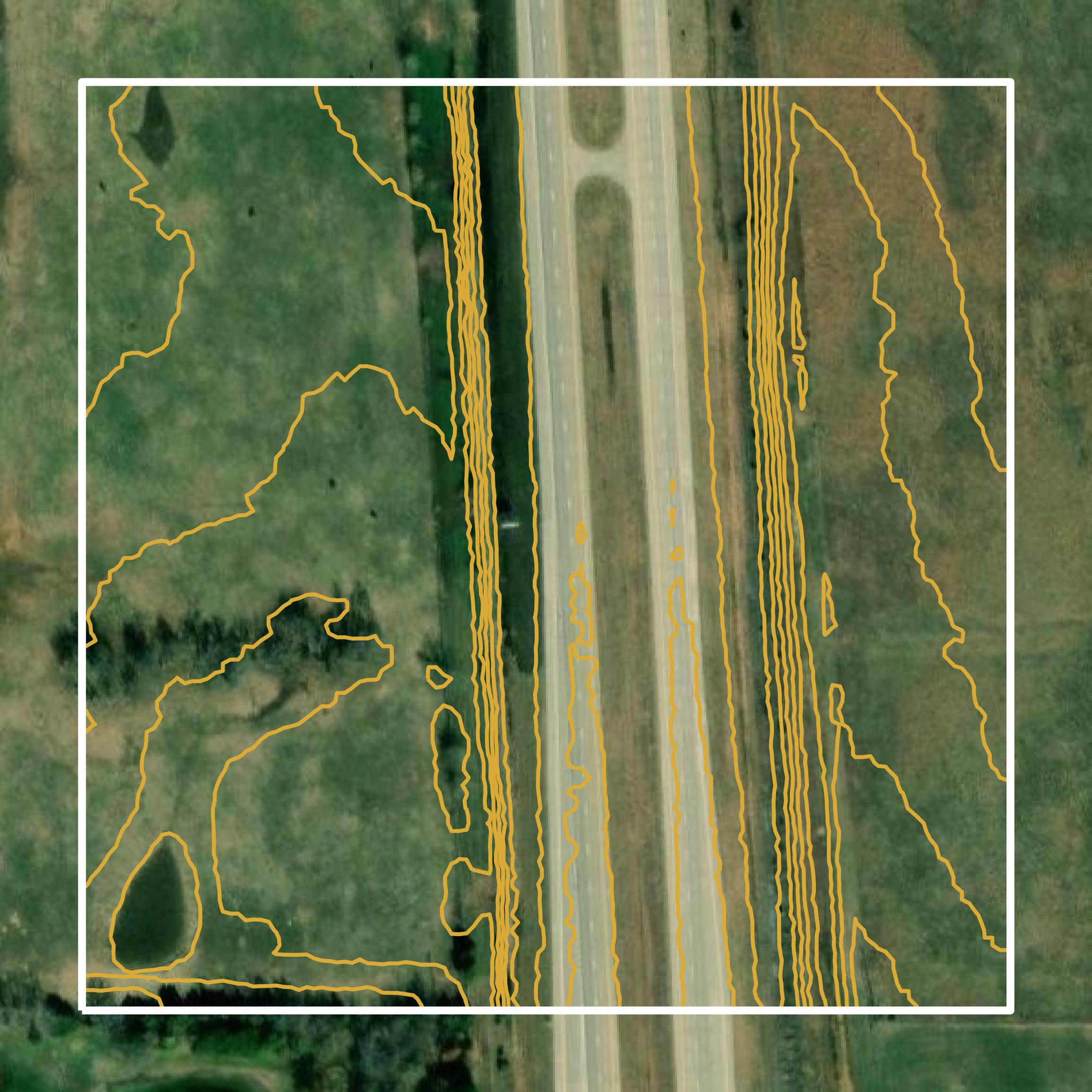 This image shows a contour map in Bourbon County created using GIS data in Equator.