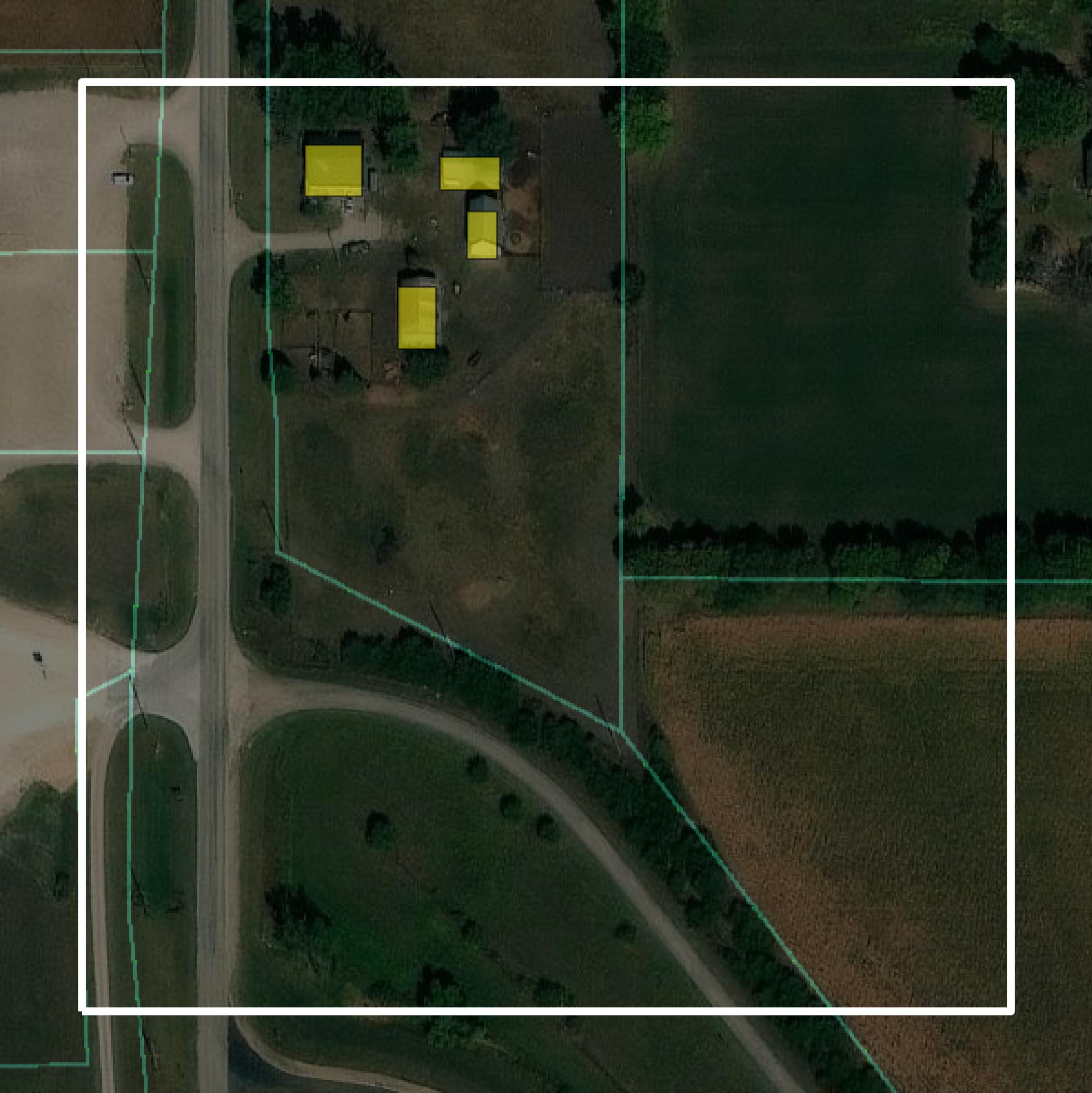 This image shows parcel and building data in Brown County created using GIS data in Equator.