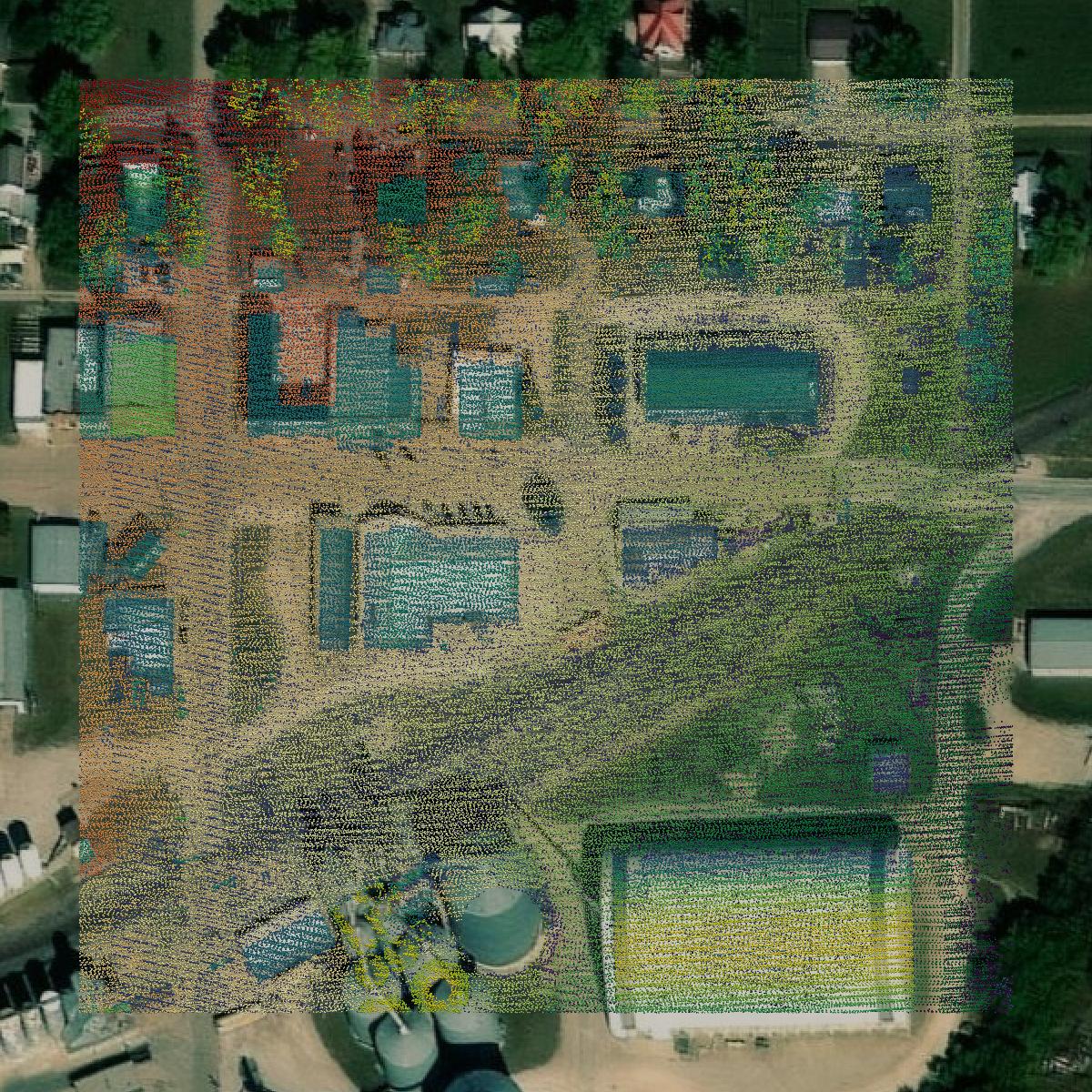 This image shows a LiDAR point cloud in Brown County created using GIS data in Equator.